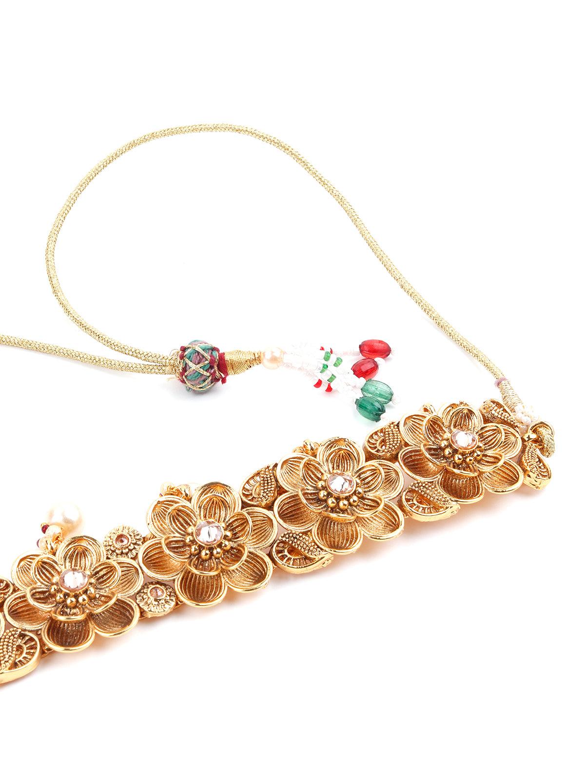 Odette Women Gold Tone Floral Choker Set - Image 4