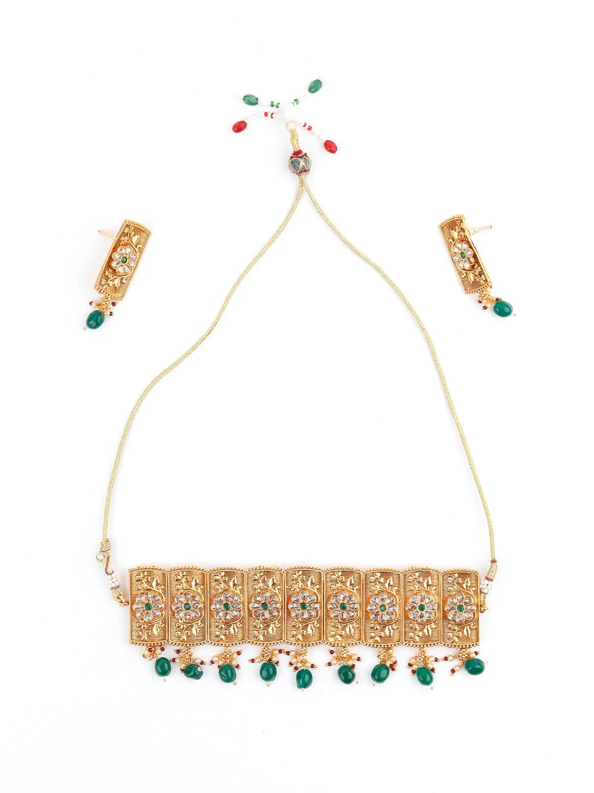 Odette Women Gold Tone Green Mani Choker Set - Image 3