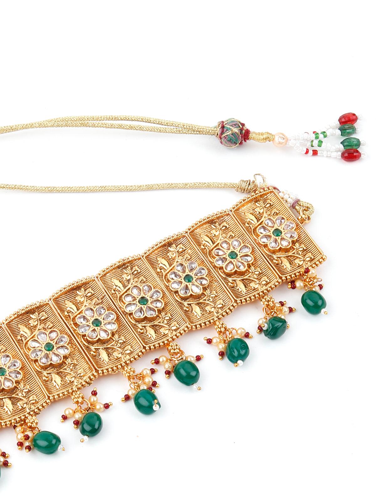 Odette Women Gold Tone Green Mani Choker Set - Image 5