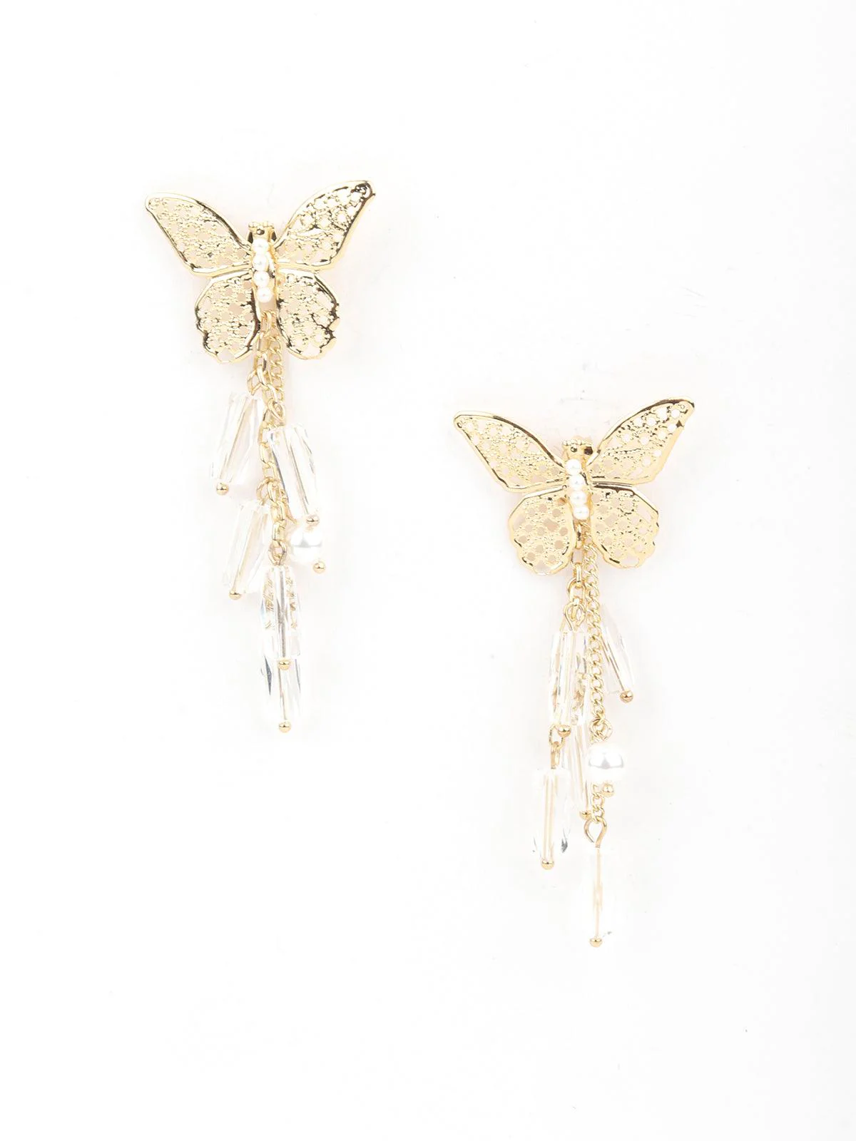 Odette Women Gold Tone Pretty Butterfly Shape Tassel Earrings - Image 3