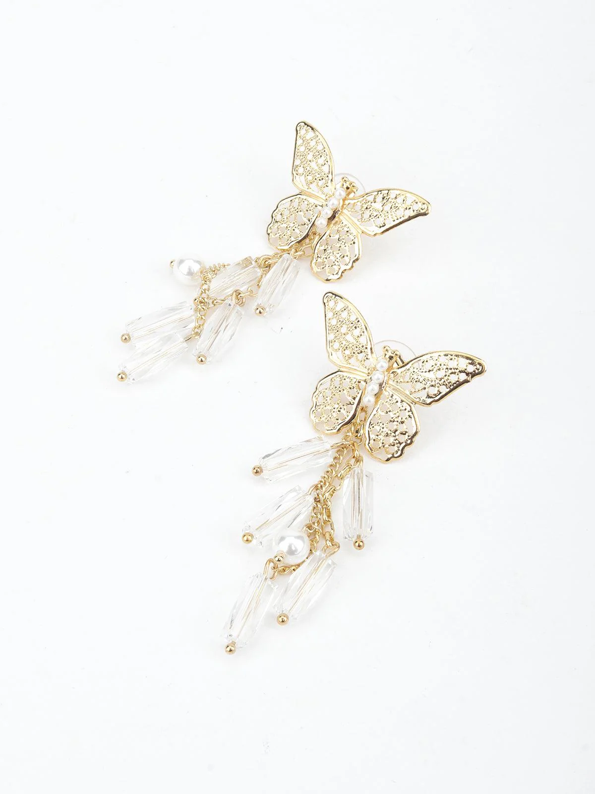 Odette Women Gold Tone Pretty Butterfly Shape Tassel Earrings - Image 5