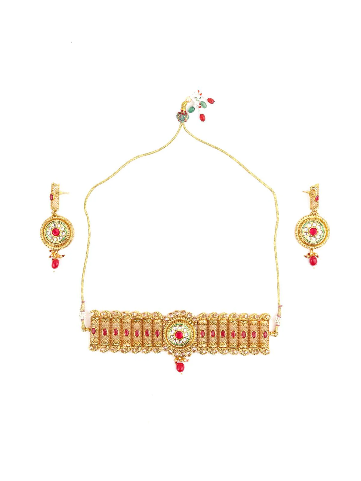 Odette Women Gold Tone Red Mani Choker Set - Image 3