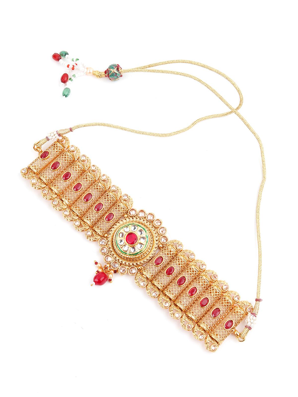 Odette Women Gold Tone Red Mani Choker Set - Image 4