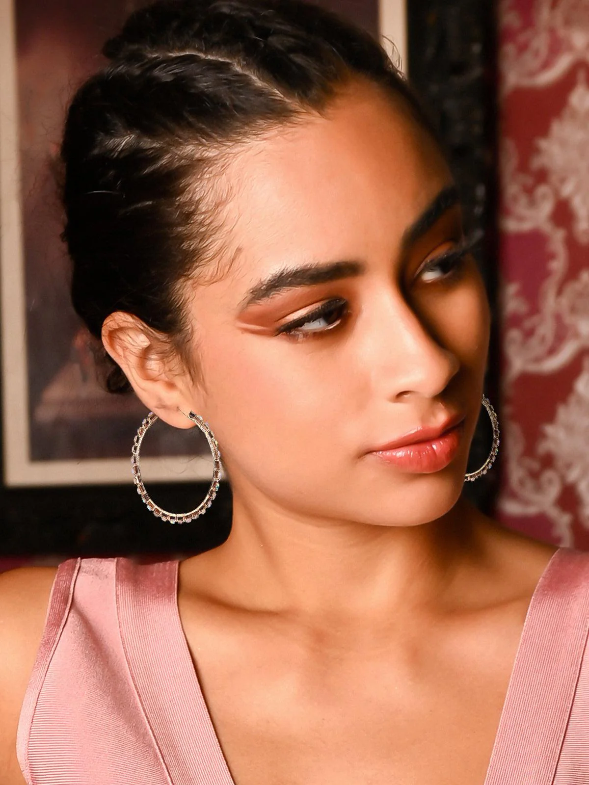 Odette Women Gold-Tone Studded Hoop Earring