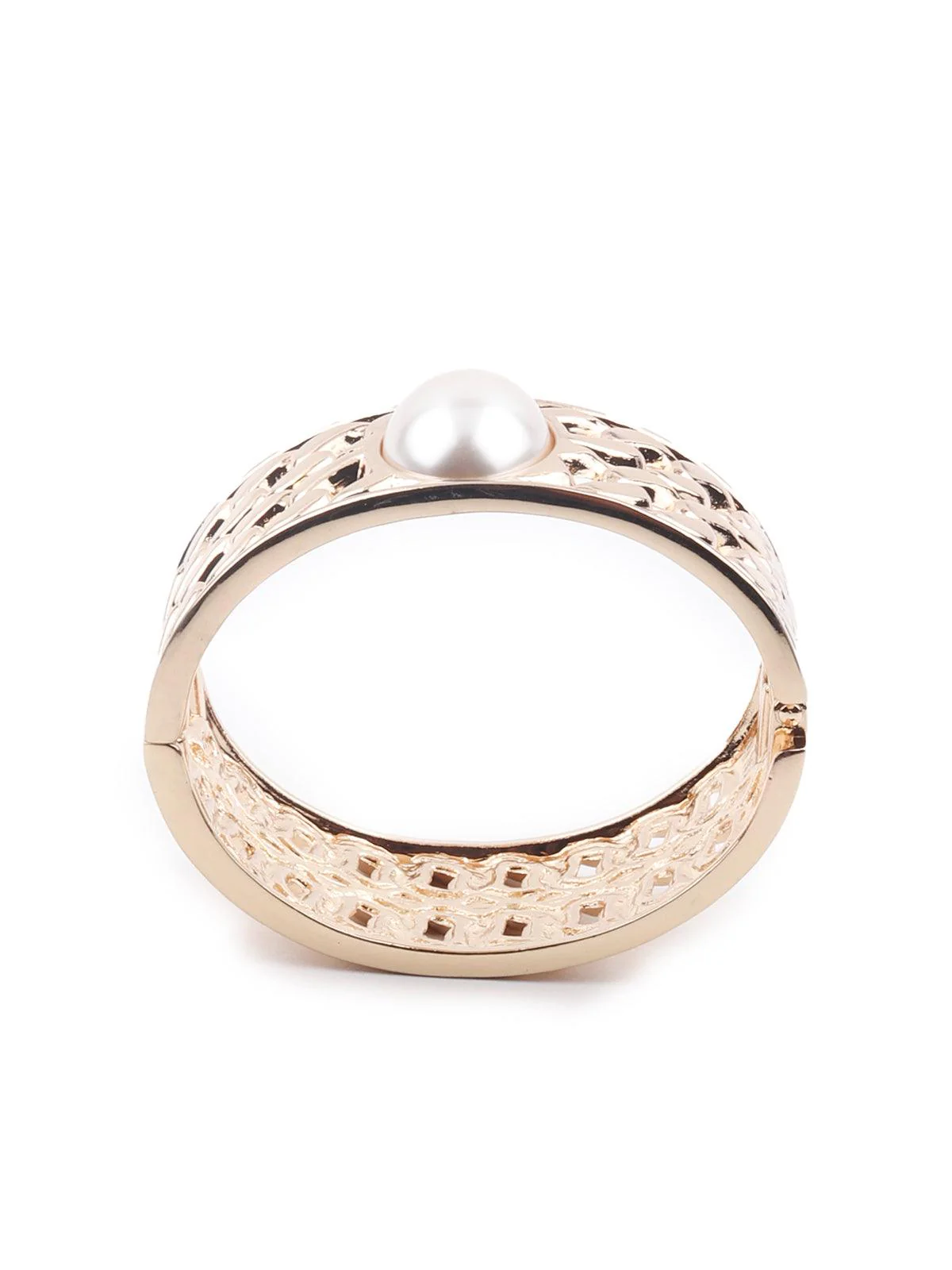 Odette Women Gold-Tone Textured Stunning White Pearl Embellished Bracelet - Image 4