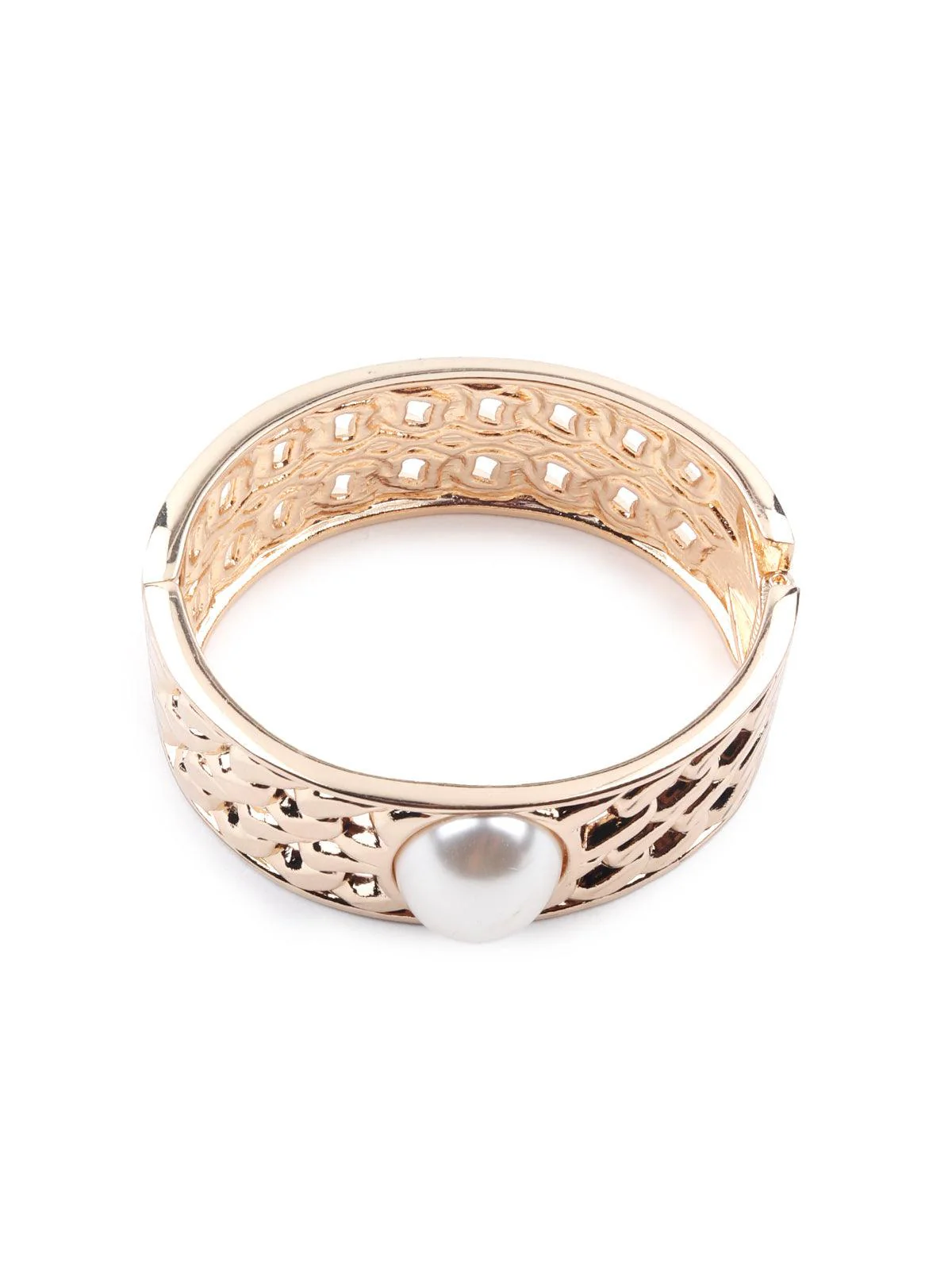 Odette Women Gold-Tone Textured Stunning White Pearl Embellished Bracelet - Image 5