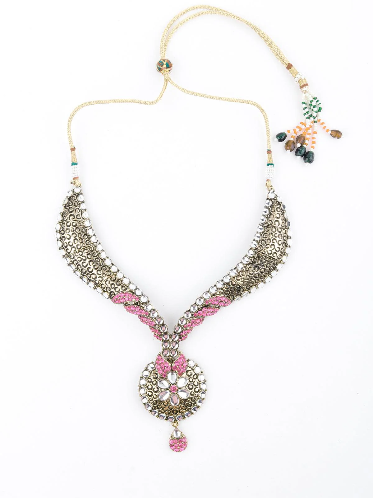 Odette Women Golden And Light Pink Floral Choker Necklace - Image 2