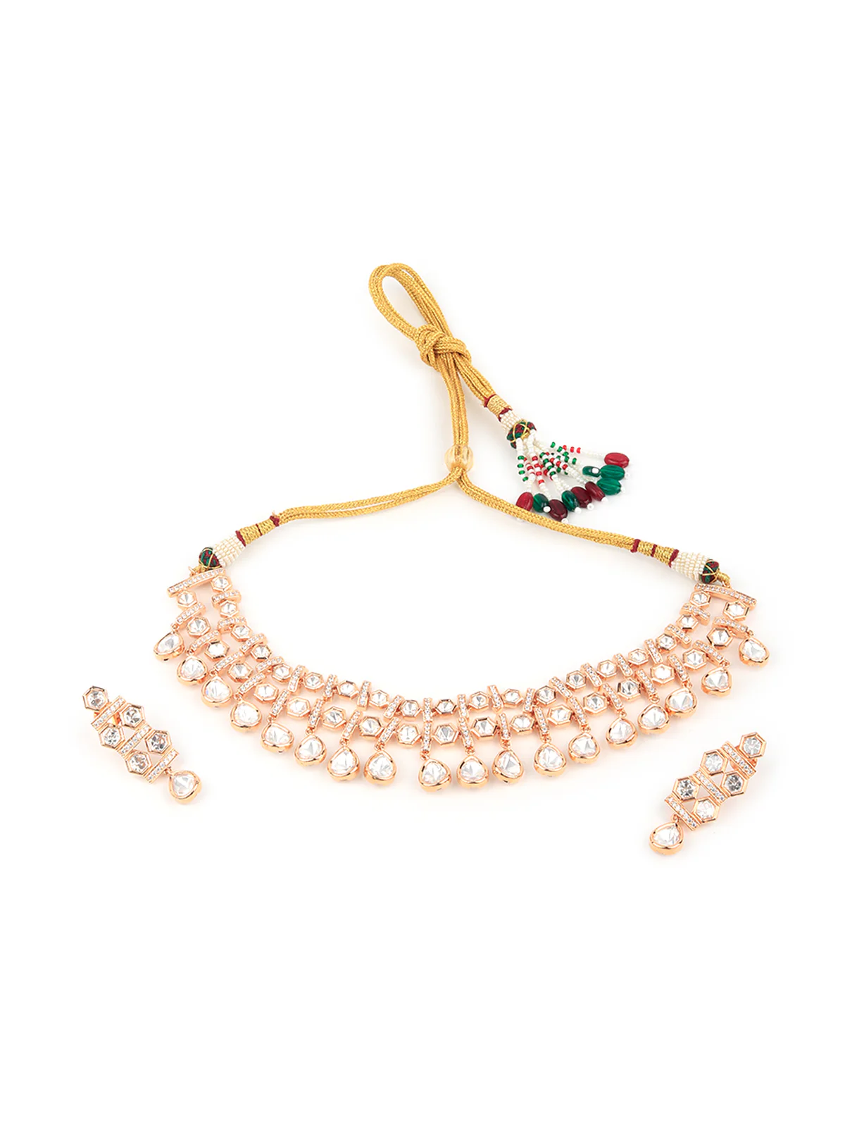 Odette Women Golden And White Necklace Set With Statement Earrings - Image 3