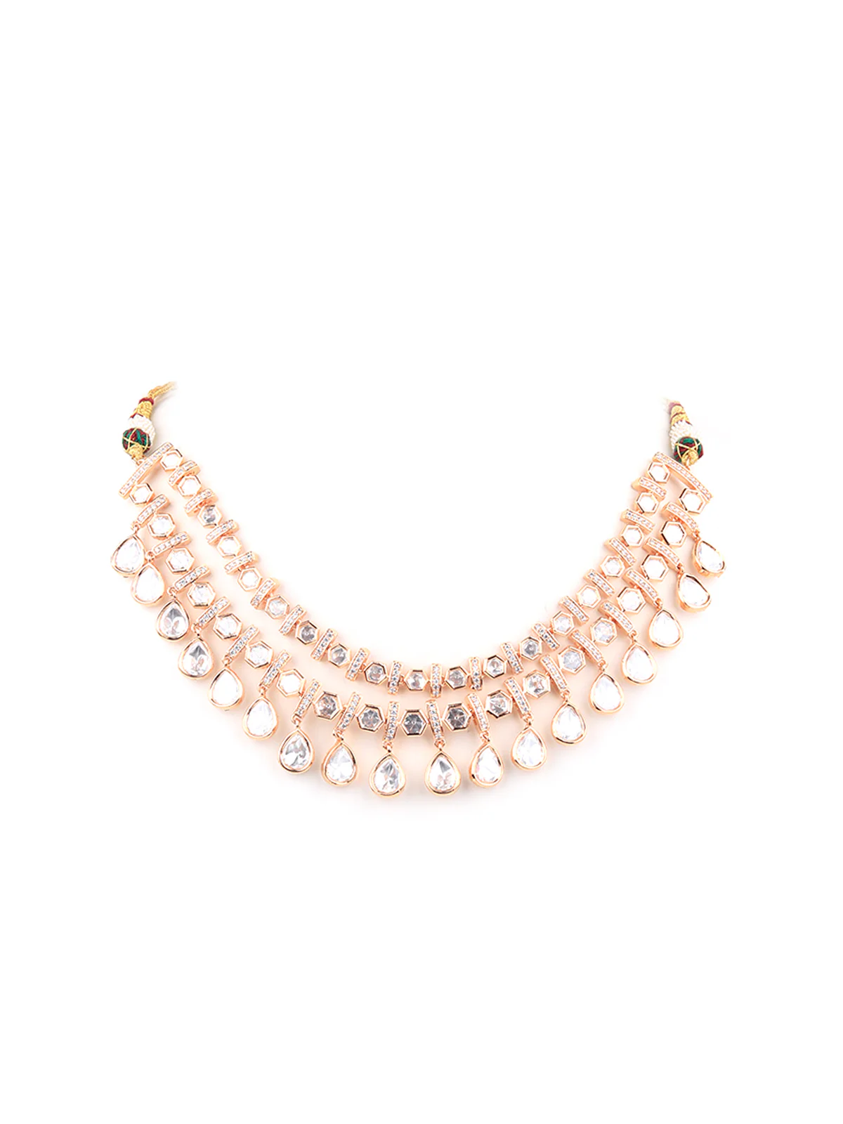 Odette Women Golden And White Necklace Set With Statement Earrings - Image 4