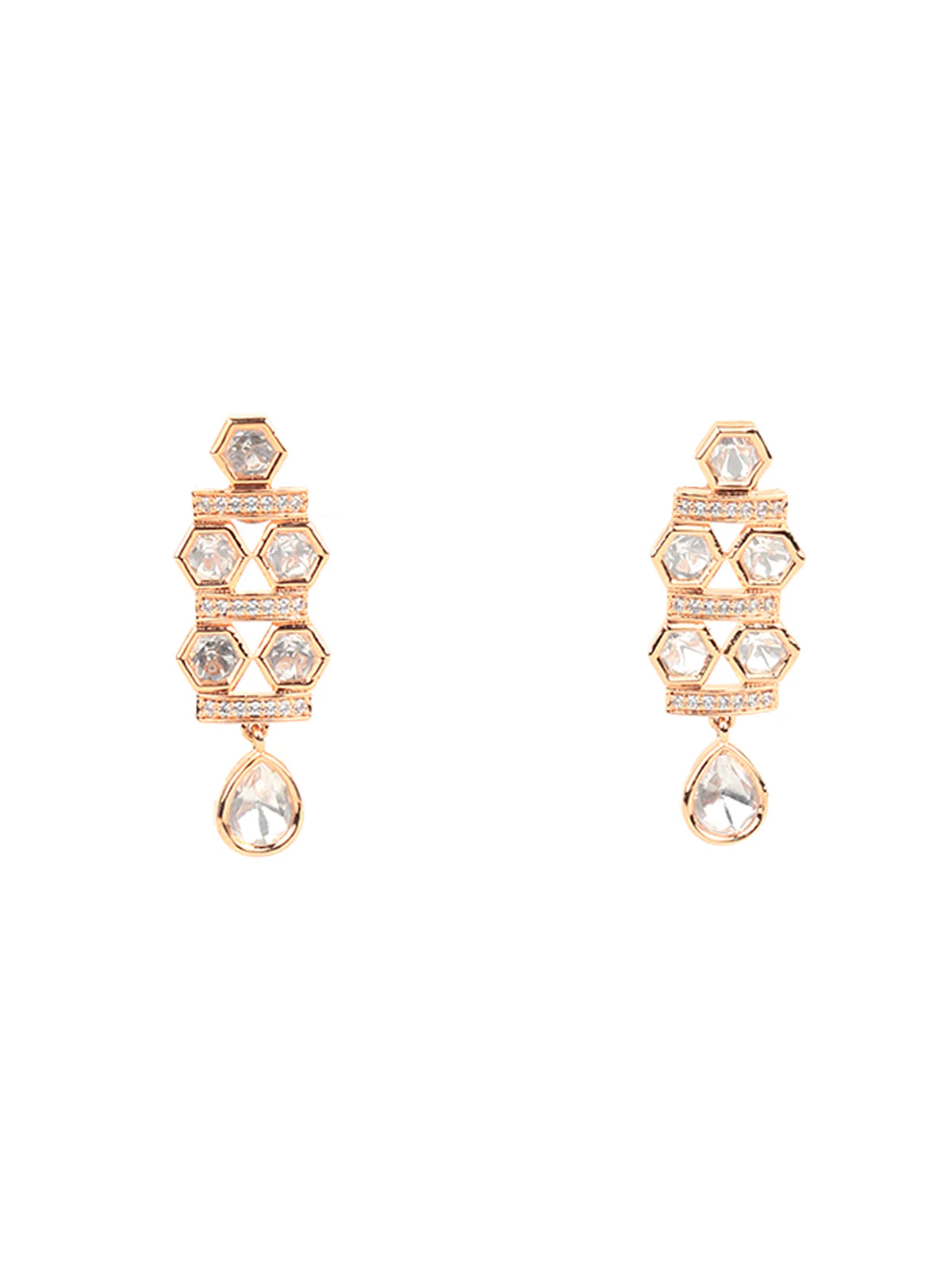 Odette Women Golden And White Necklace Set With Statement Earrings - Image 5