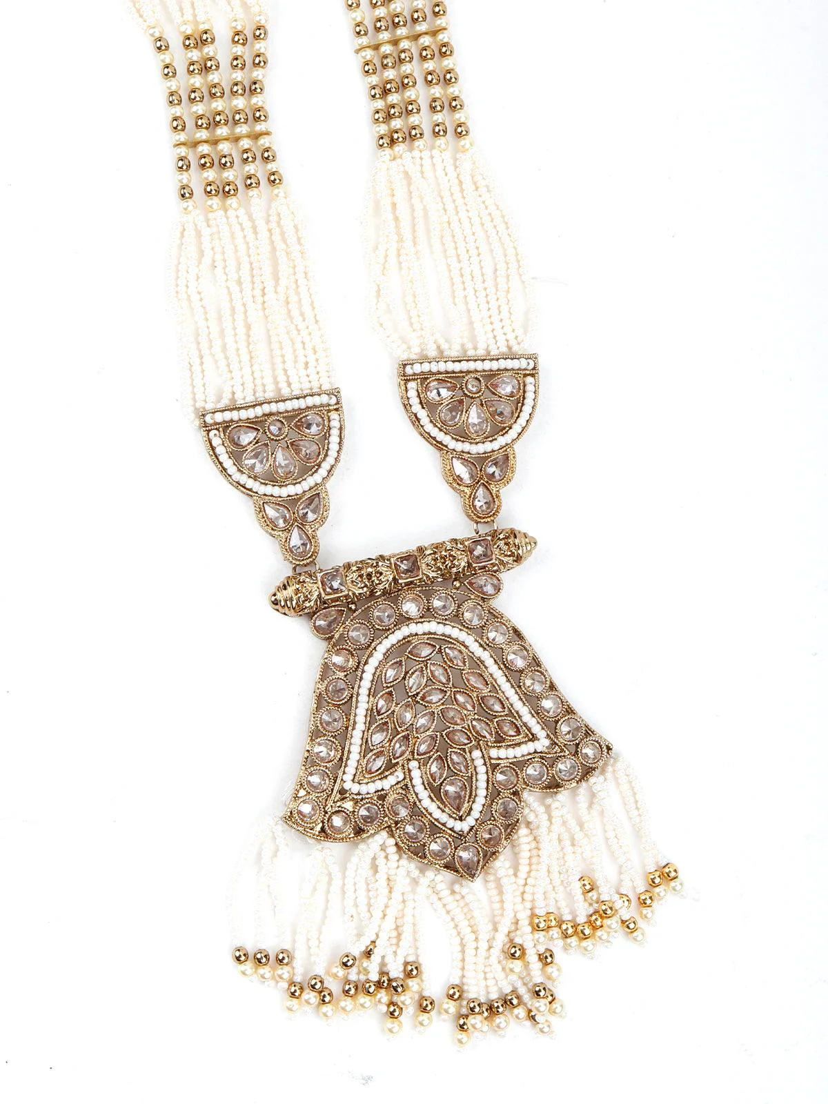 Odette Women Golden And White Traditional Pearl Jewellery Set - Image 4