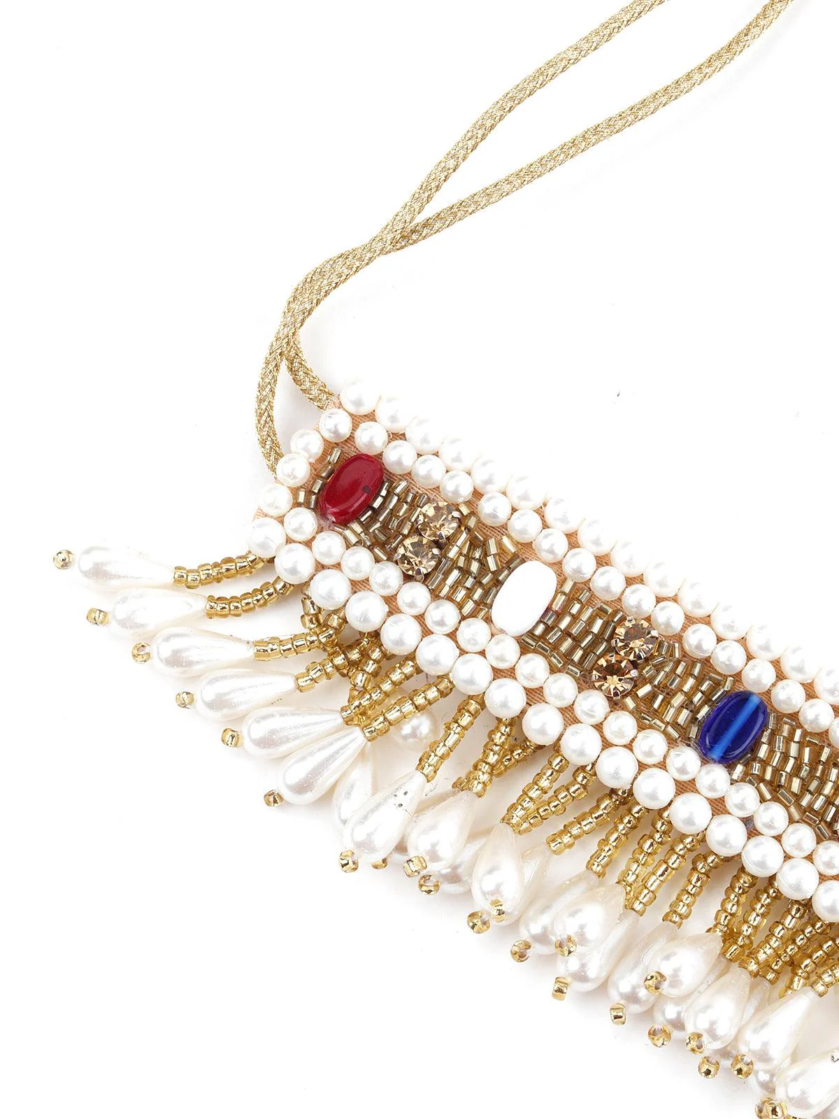 Odette Women Golden Beaded Fabric Tie-Able Tassel Belt! - Image 4