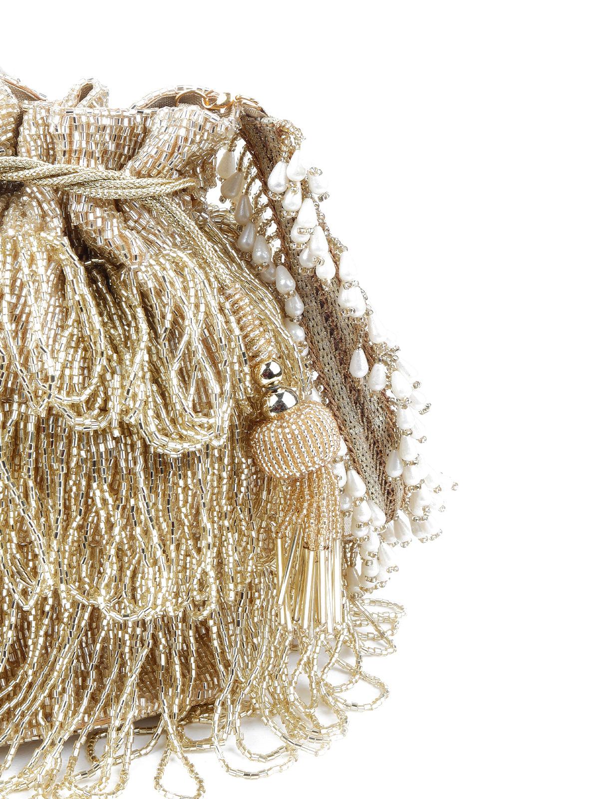 Odette Women Golden Binge Potli Bag - Image 4