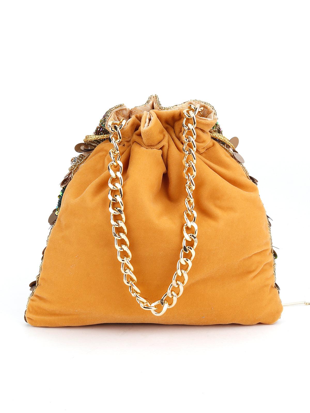 Odette Women Golden Heavily Sequins Traditional Potli - Image 5