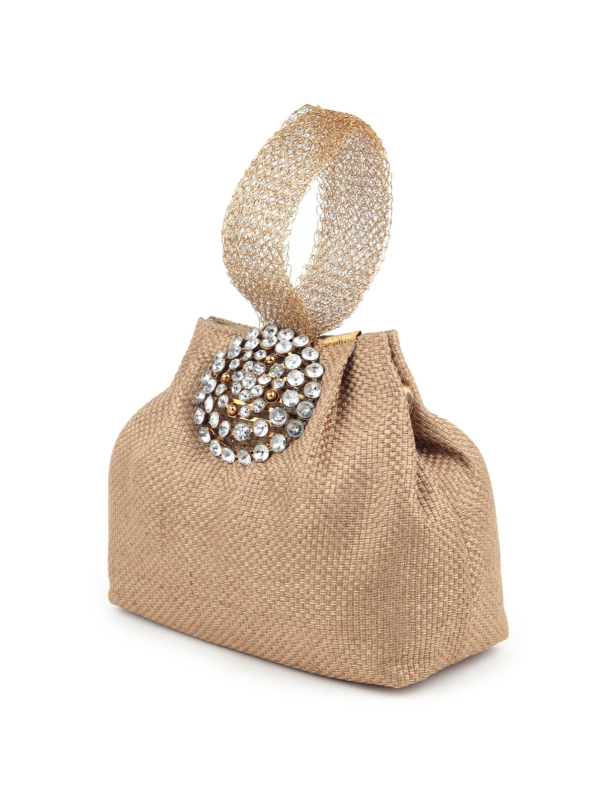 Odette Women Golden Jute Batuwa With Centre Strap - Image 4