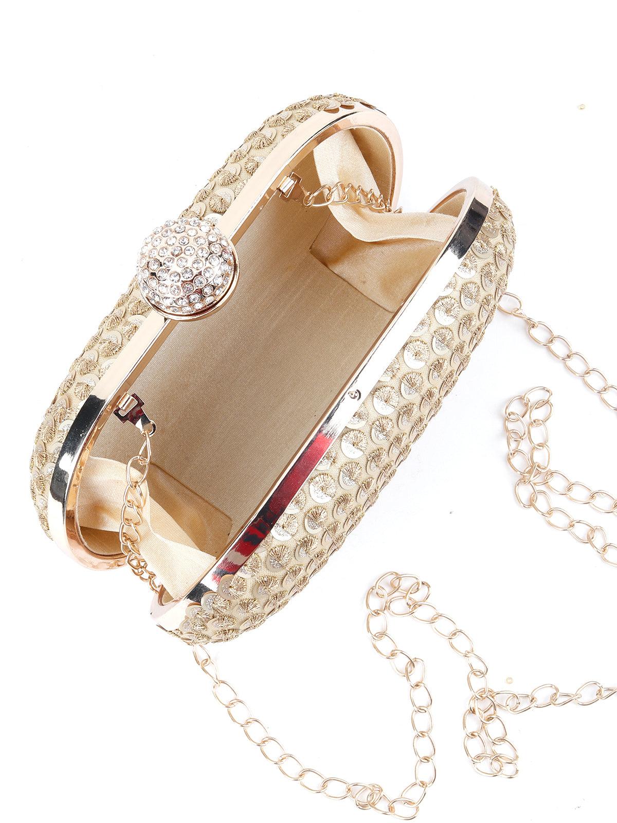 Odette Women Golden Sequins Clutch - Image 3