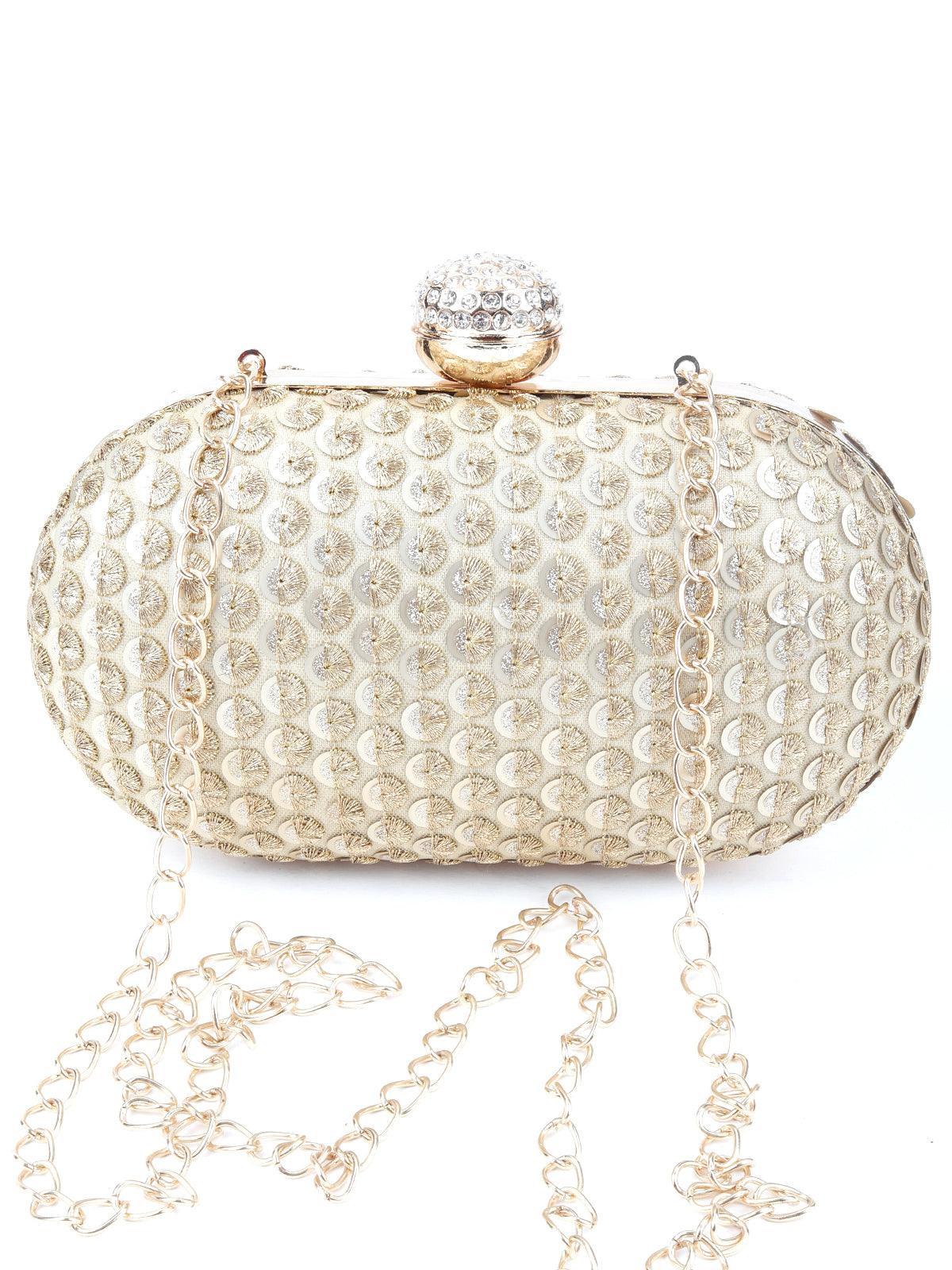 Odette Women Golden Sequins Clutch - Image 5