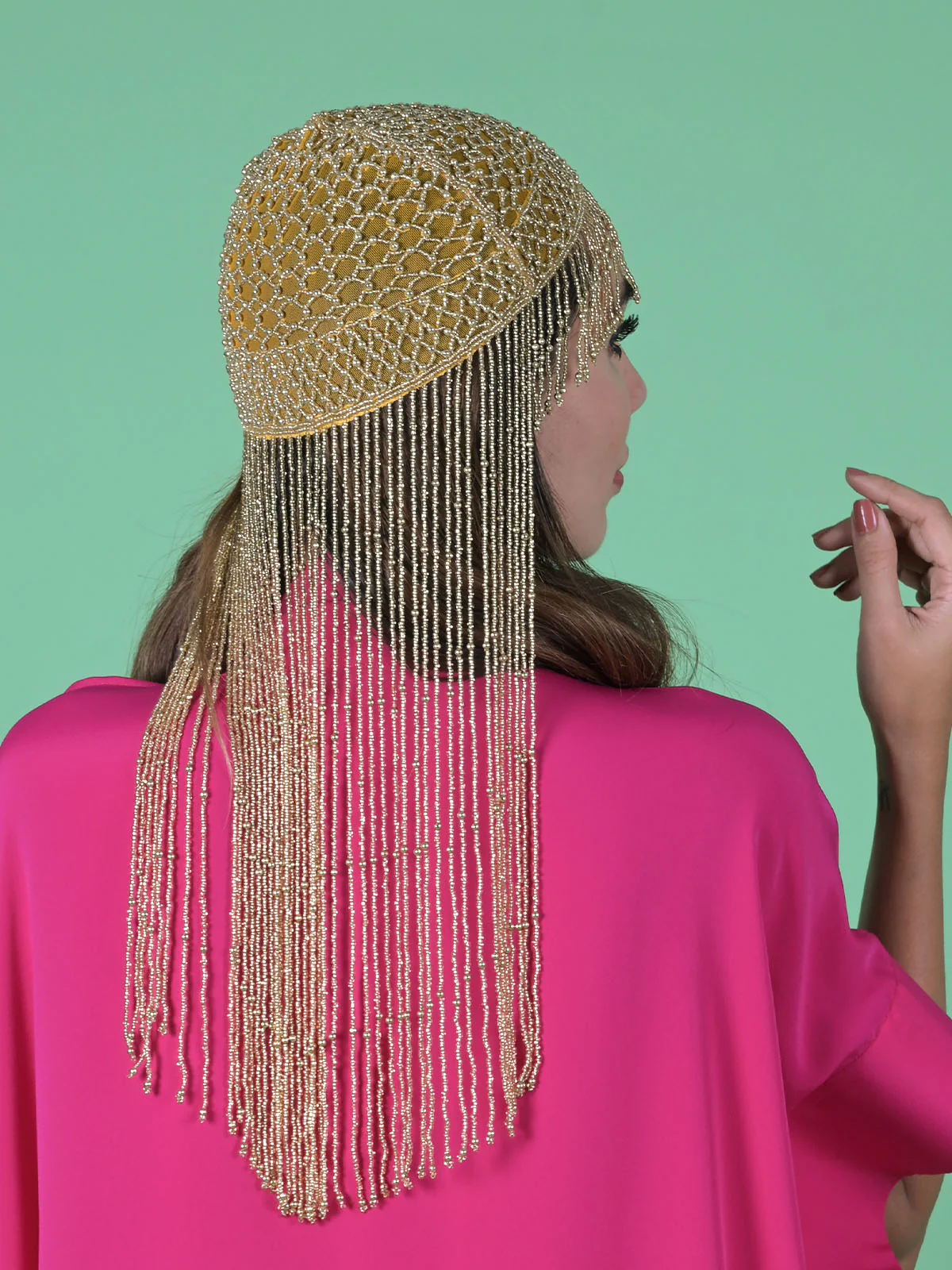 Odette Golden Tasseled Tribal Hair Cap For Women - Image 3