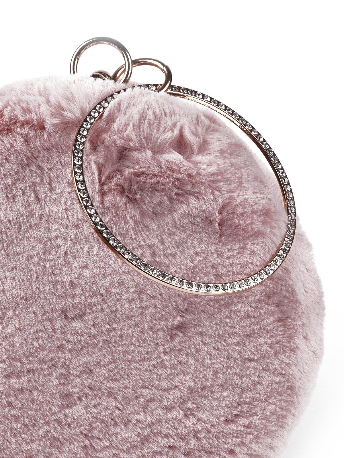 Odette Women Gorgeous Baby Pink Fluffy Spherical Shaped Sling Bag - Image 5