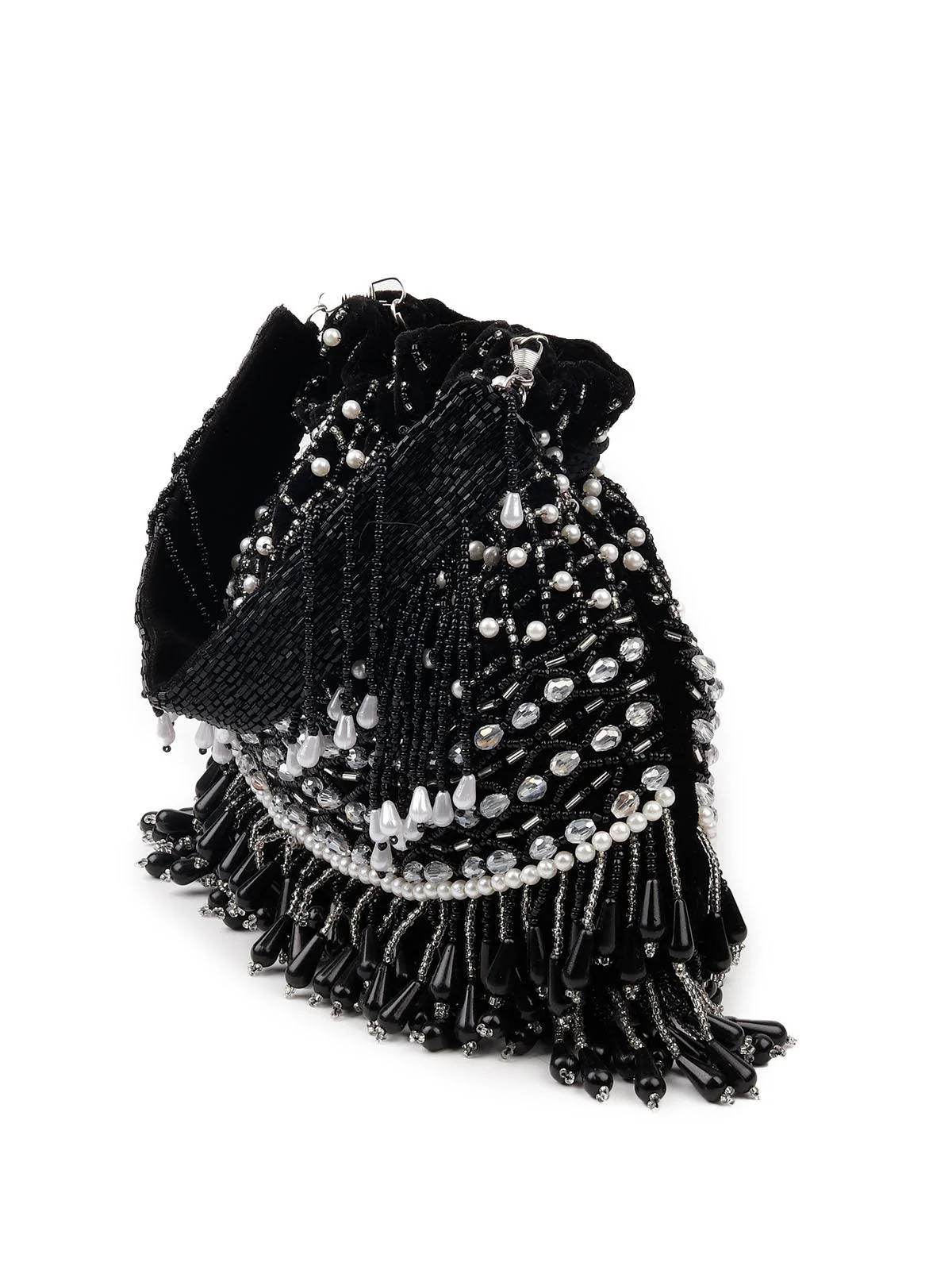 Odette Women Gorgeous Black Beaded Statement Potli Bag - Image 4