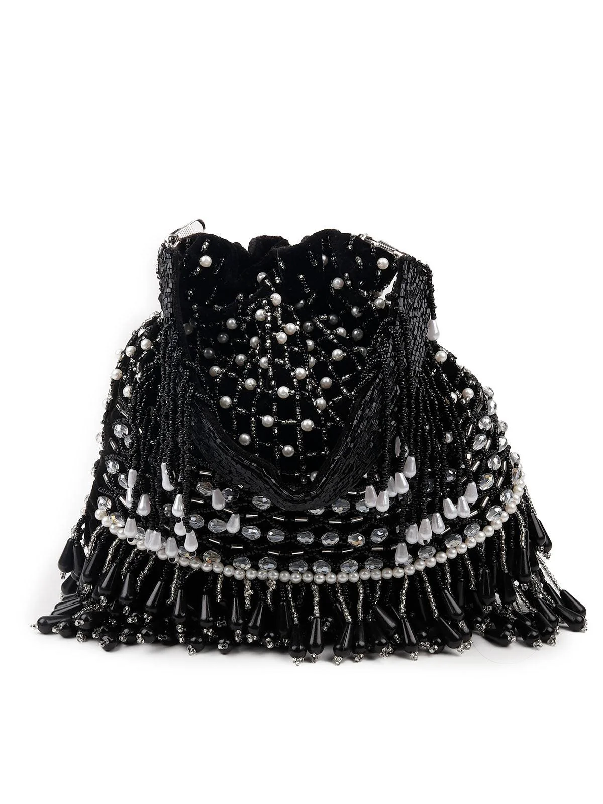 Odette Women Gorgeous Black Beaded Statement Potli Bag - Image 5