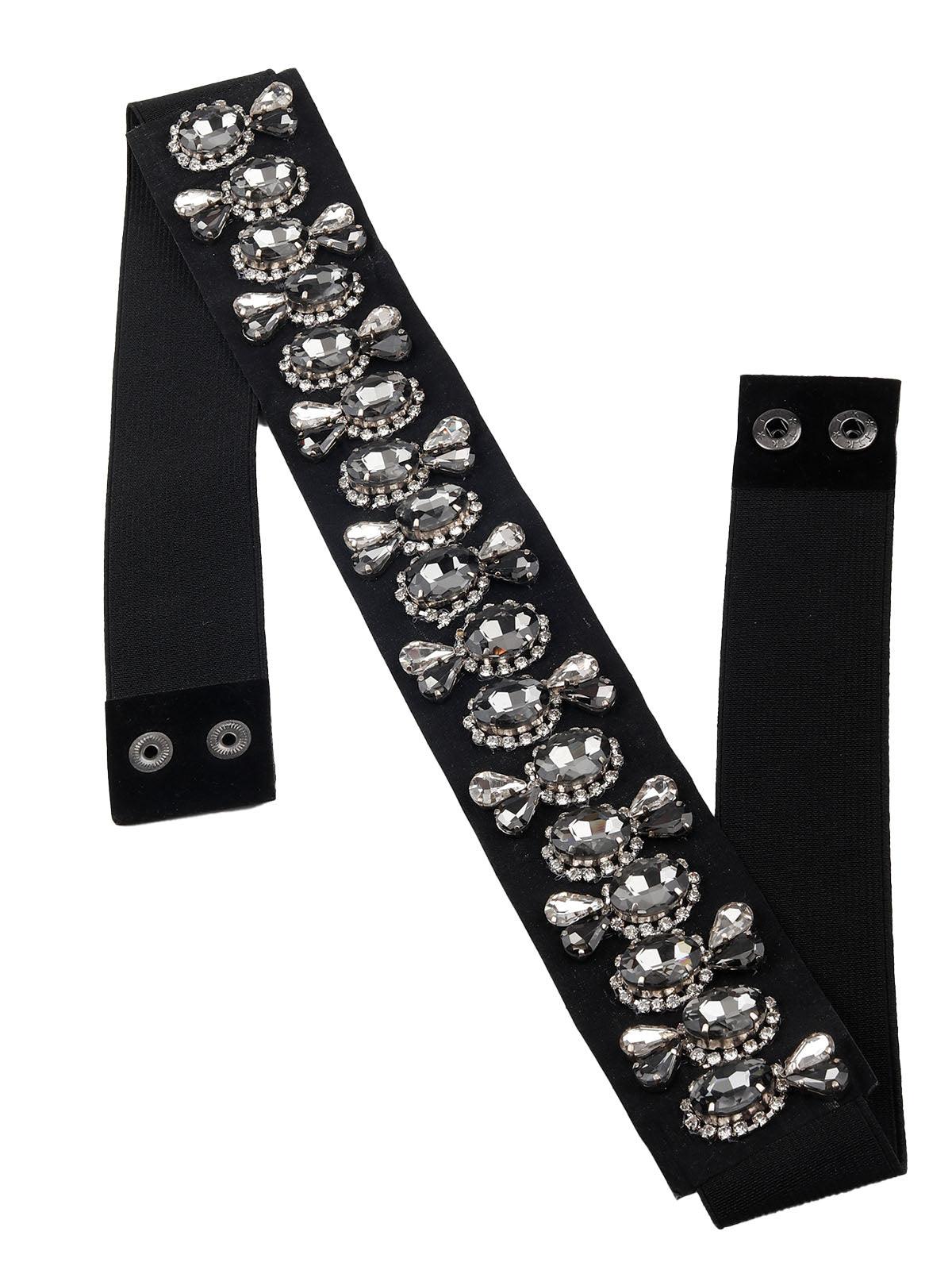 Odette Gorgeous Black Embellished Elastic Waist Belt For Women - Image 3
