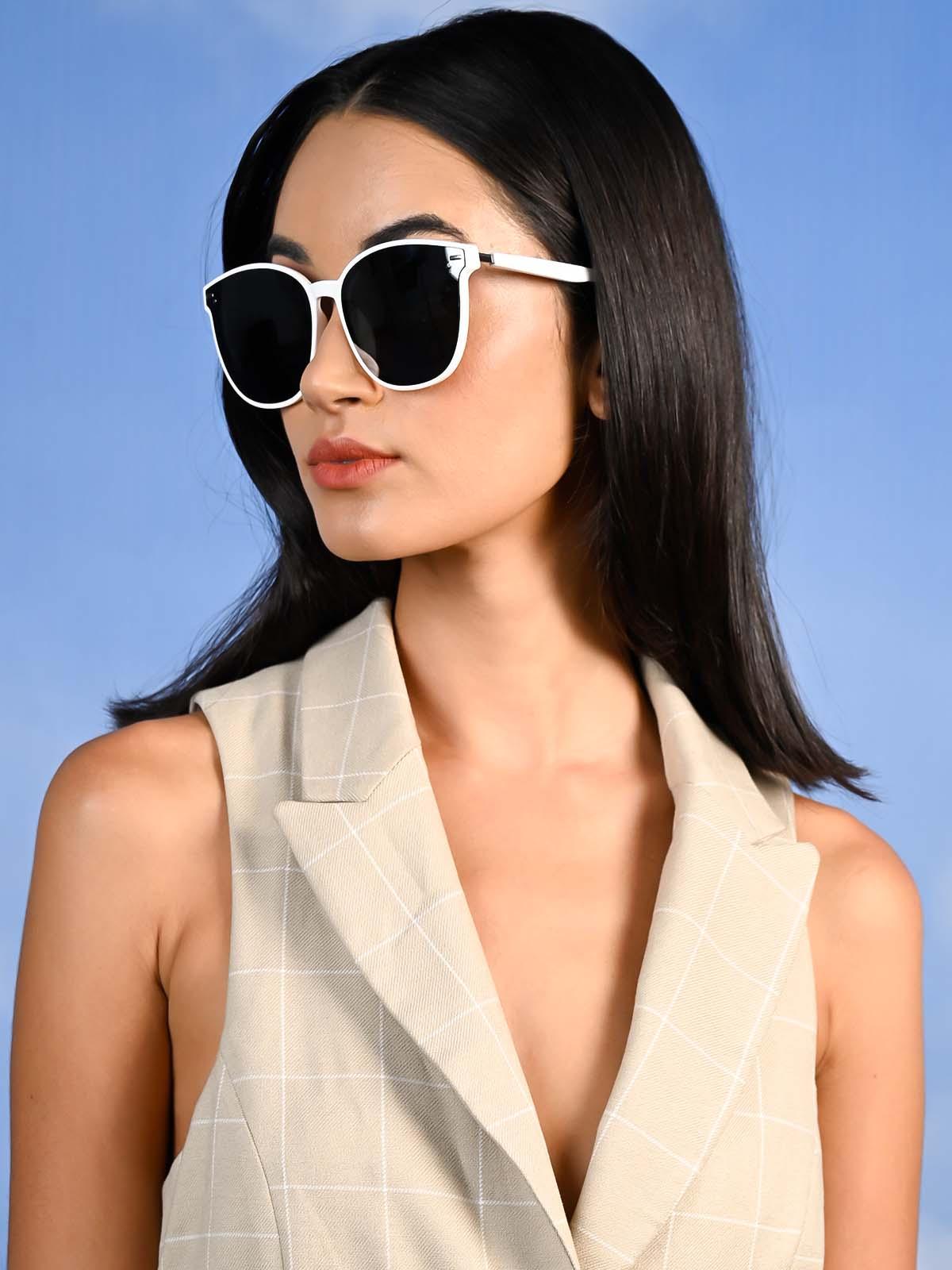 Odette Women Gorgeous Black Sunglasses With A White Frame