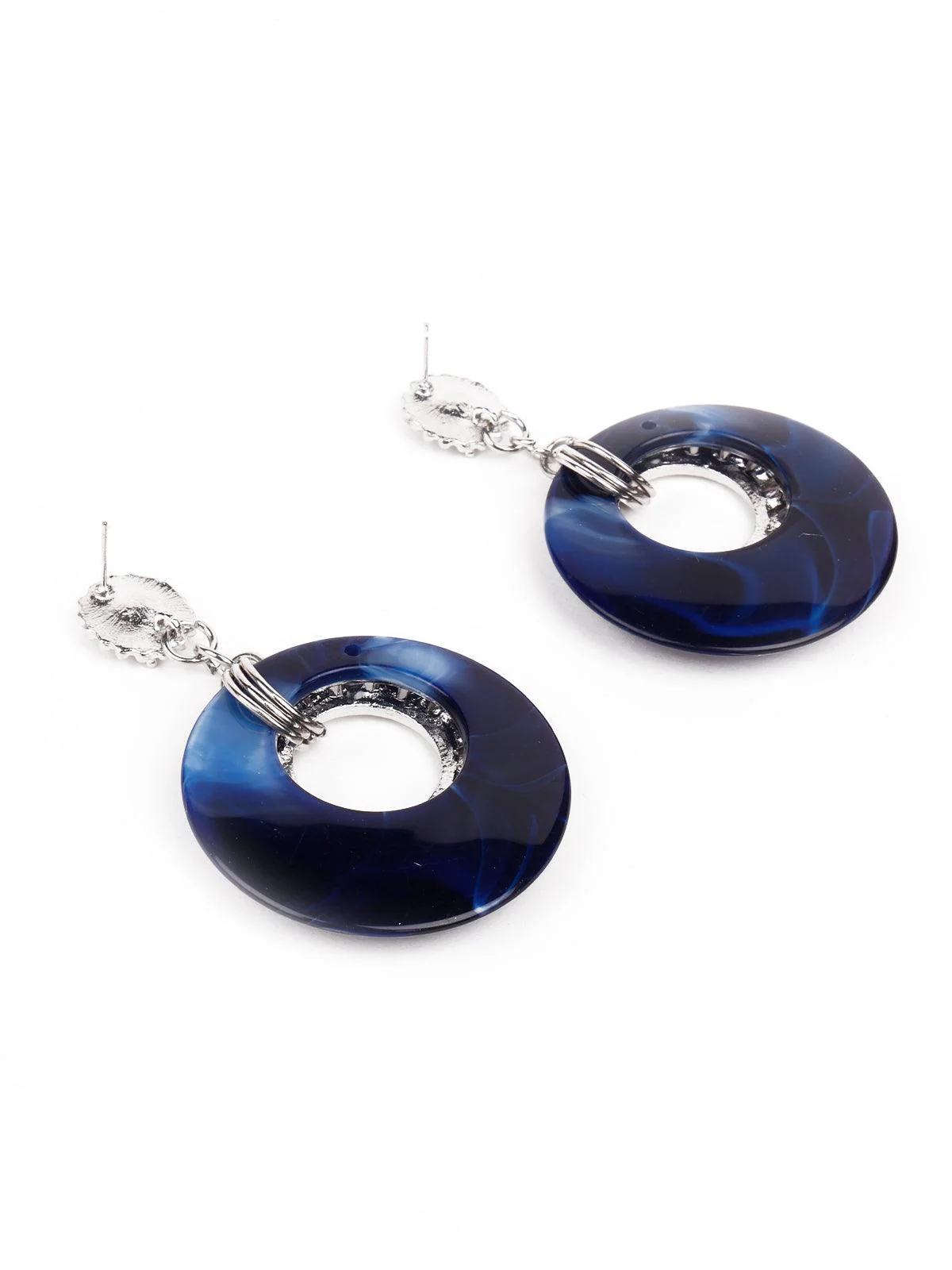 Odette Women Gorgeous Dark Blue Rounded Studded Drop Earrings - Image 6