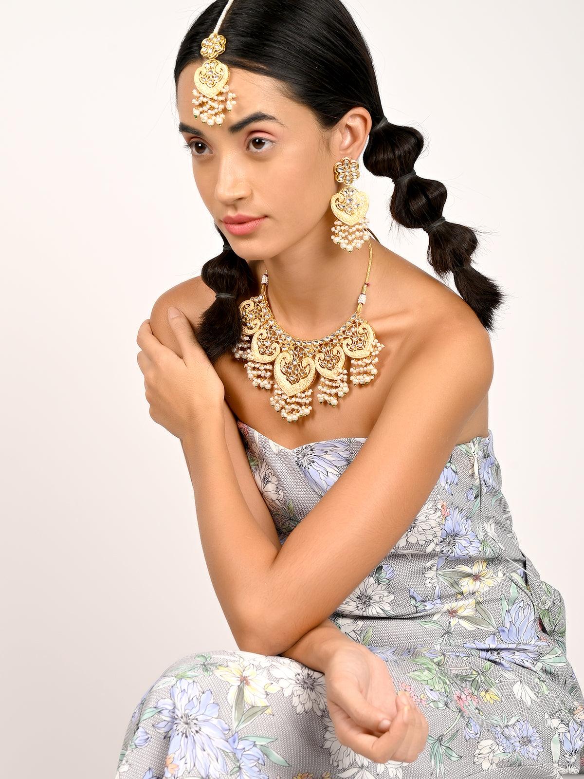 Odette Gorgeous Gold Embellished Necklace Set For Women - Image 2