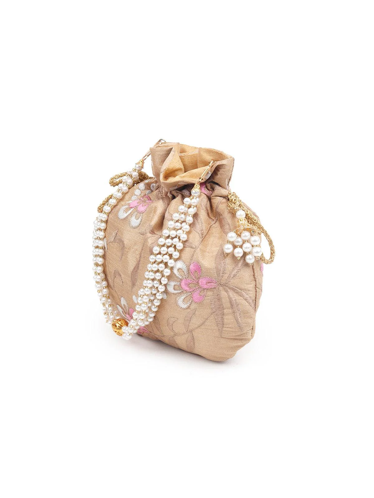 Odette Women Gorgeous Gold Embroidered Potli Bag - Image 3