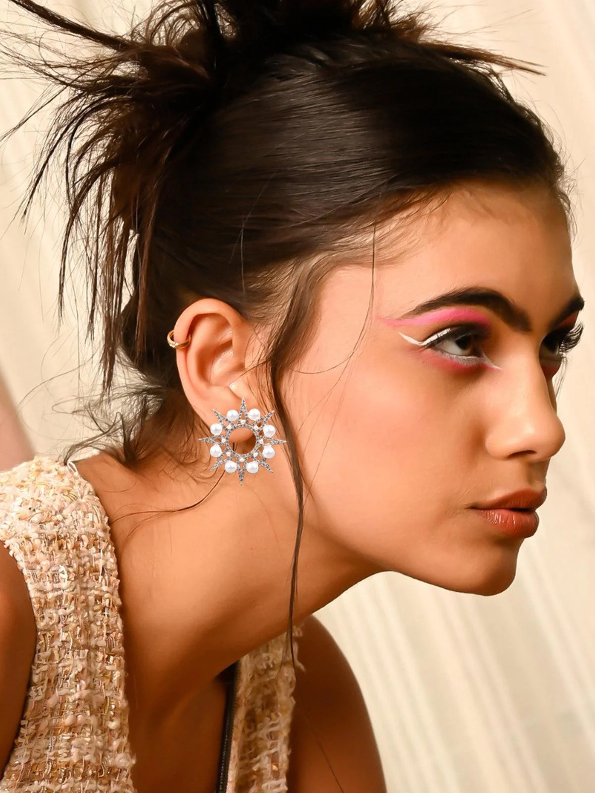 Odette Women Gold-Tone Studded Metal Earrings - Image 2
