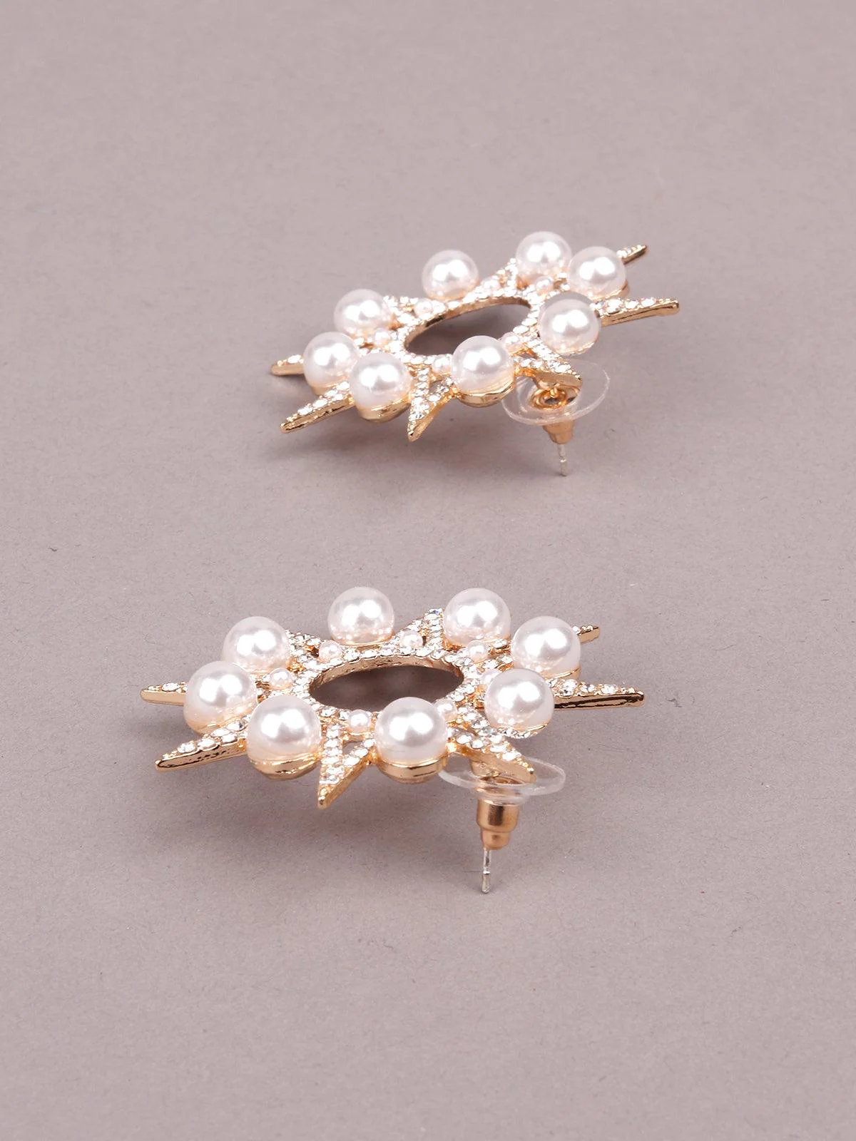Odette Women Gold-Tone Studded Metal Earrings - Image 3