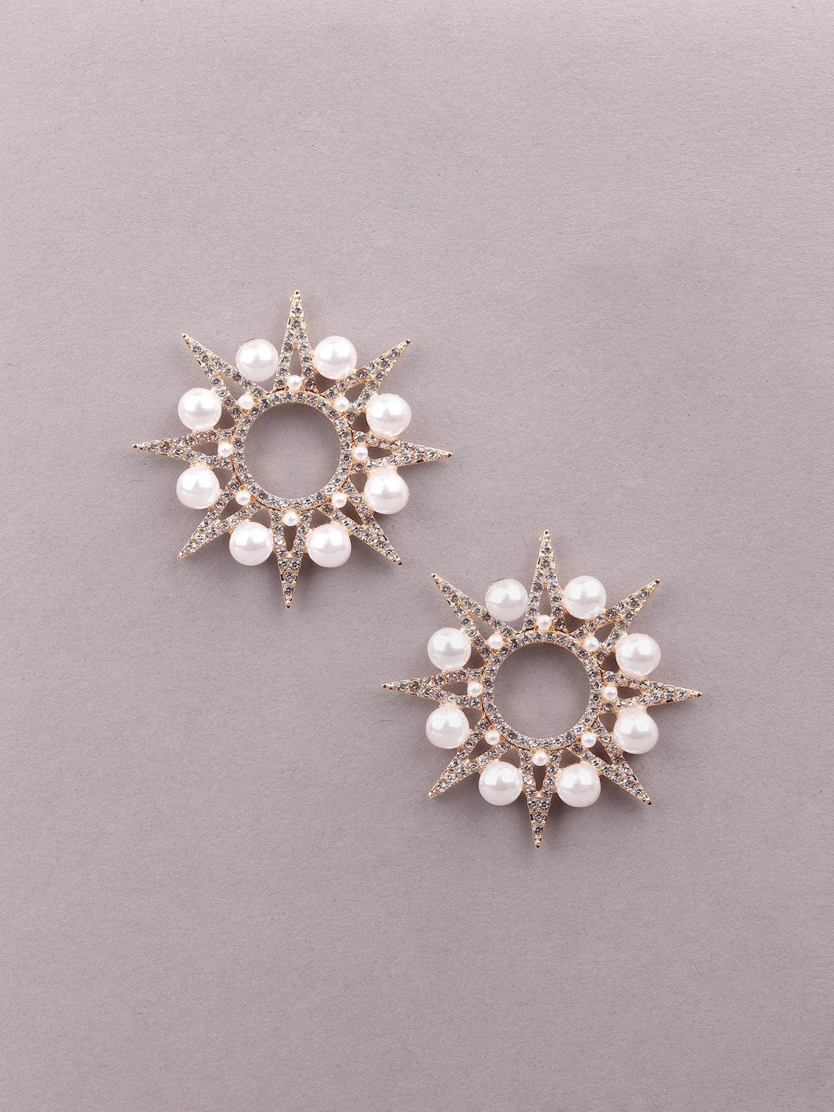 Odette Women Gold-Tone Studded Metal Earrings - Image 5