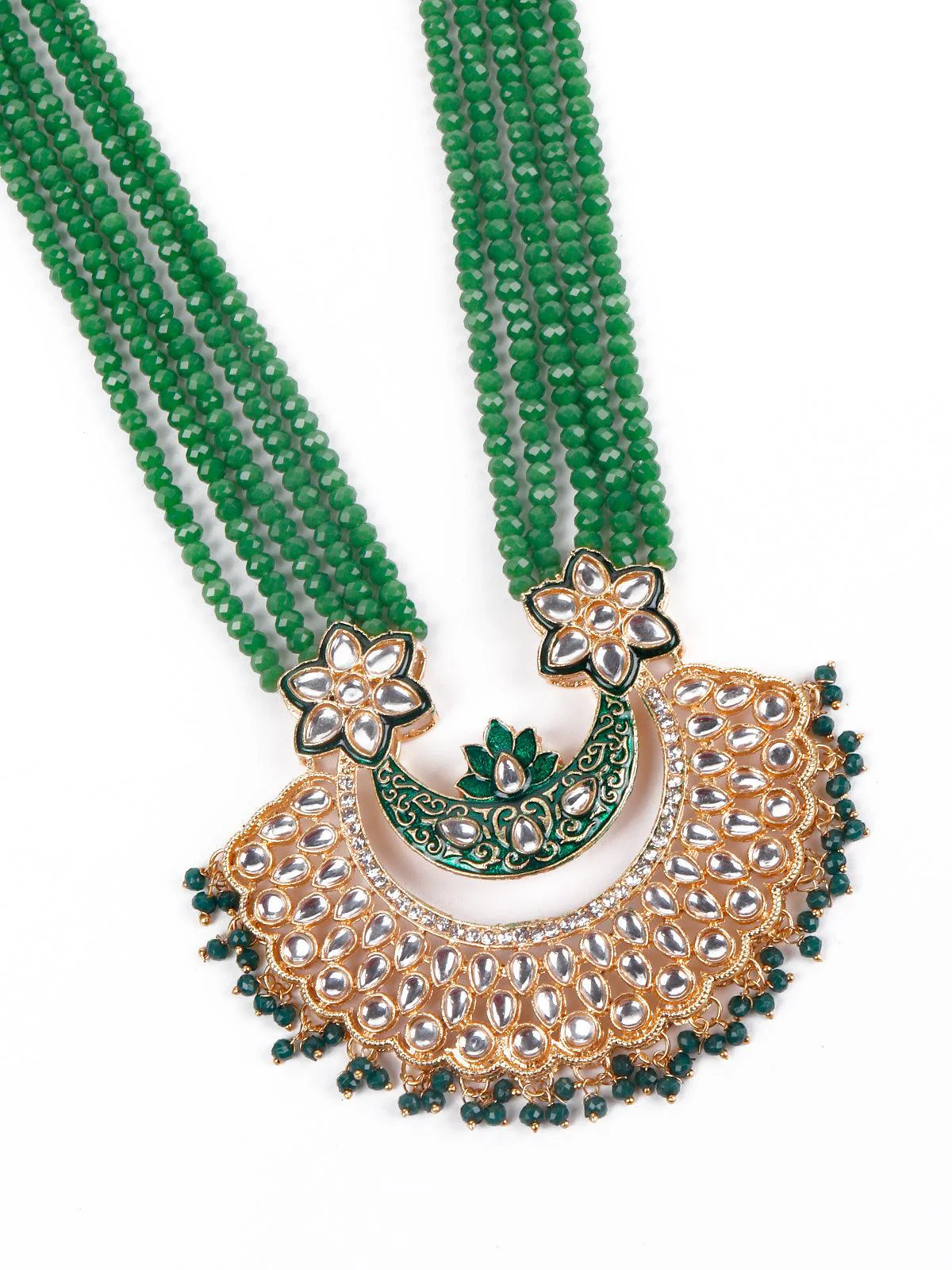 Odette Women Gorgeous Green Long Mala Necklace Set - Image 4
