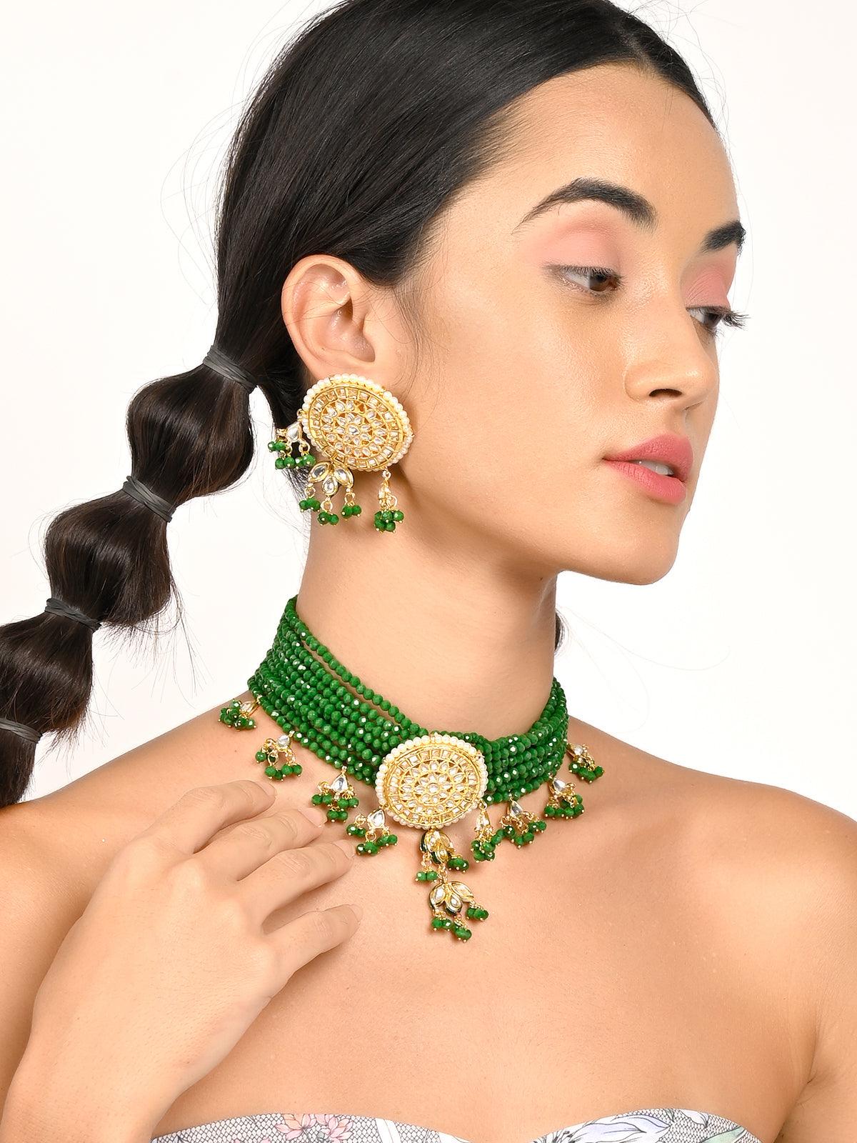 Odette Gorgeous Green Pendant Choker Necklace Set For Women - Image 2