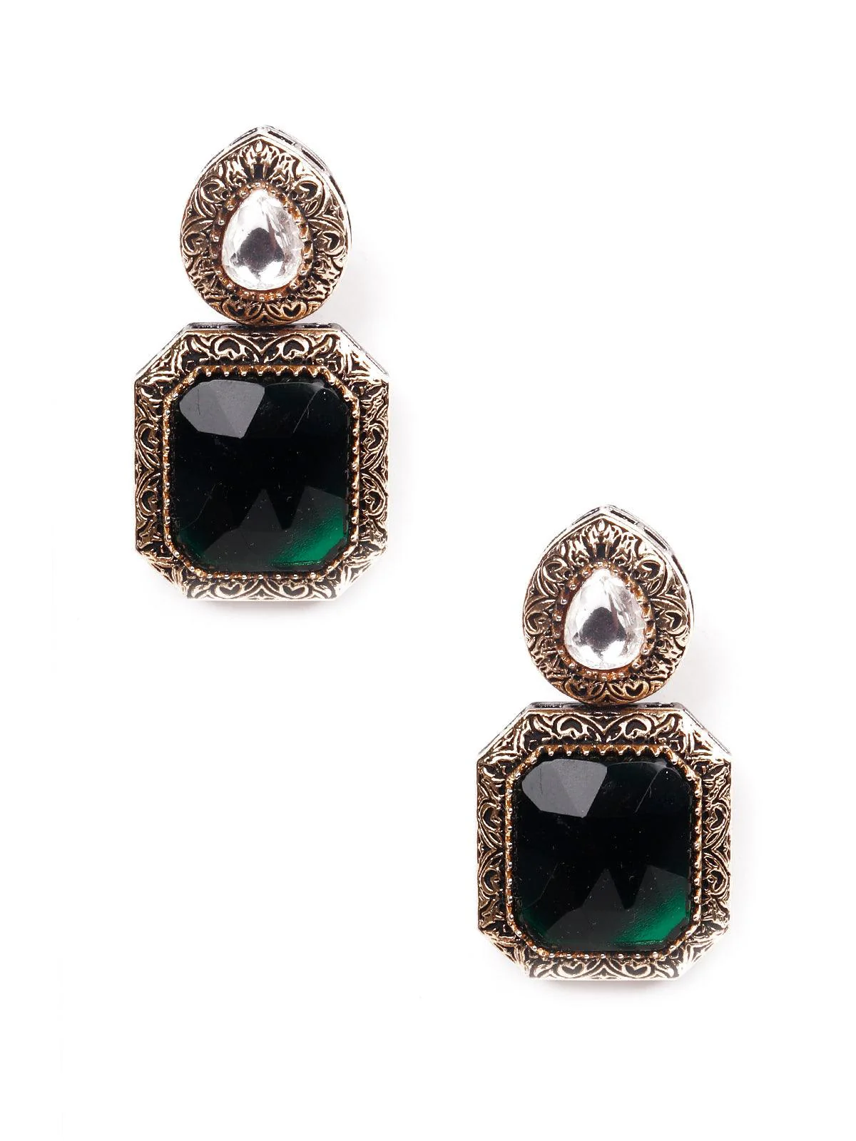 Odette Women Green Statement Metal Earrings - Image 3