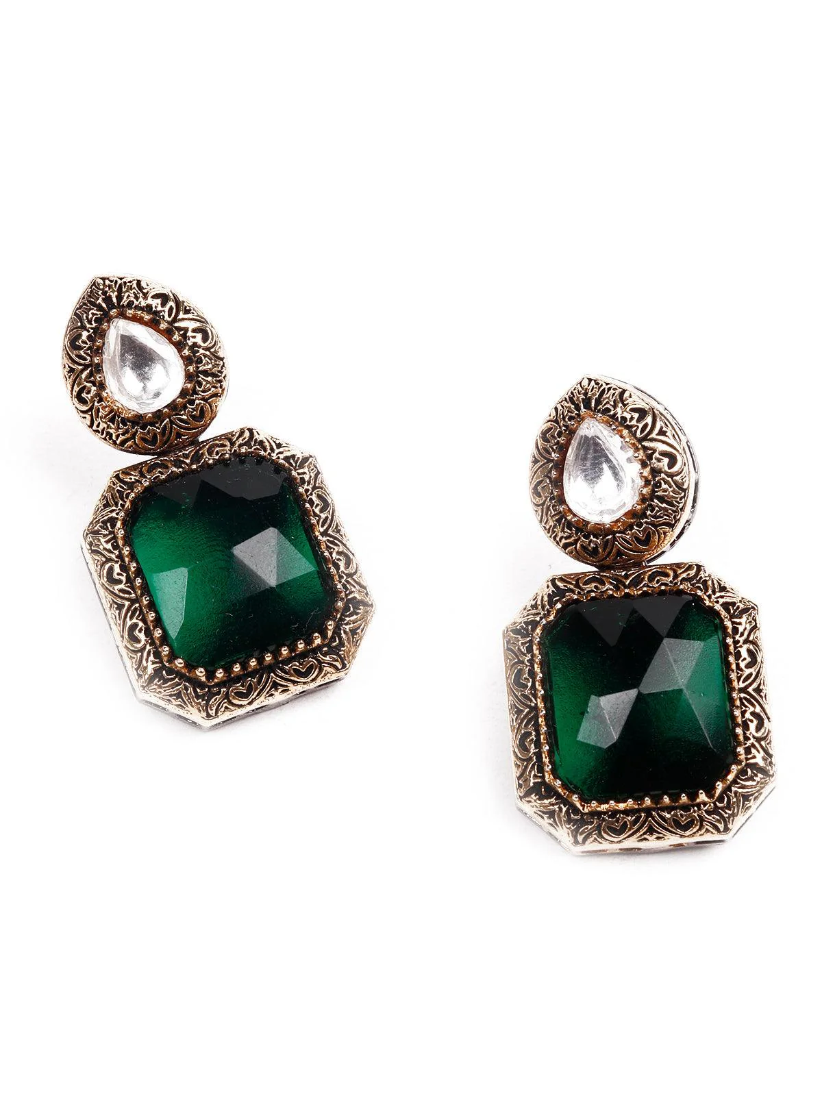Odette Women Green Statement Metal Earrings - Image 4
