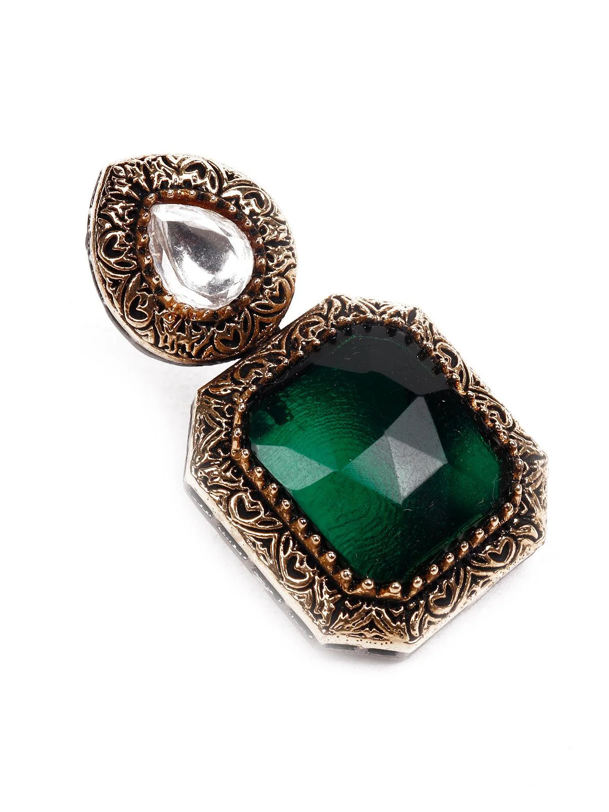 Odette Women Green Statement Metal Earrings - Image 5