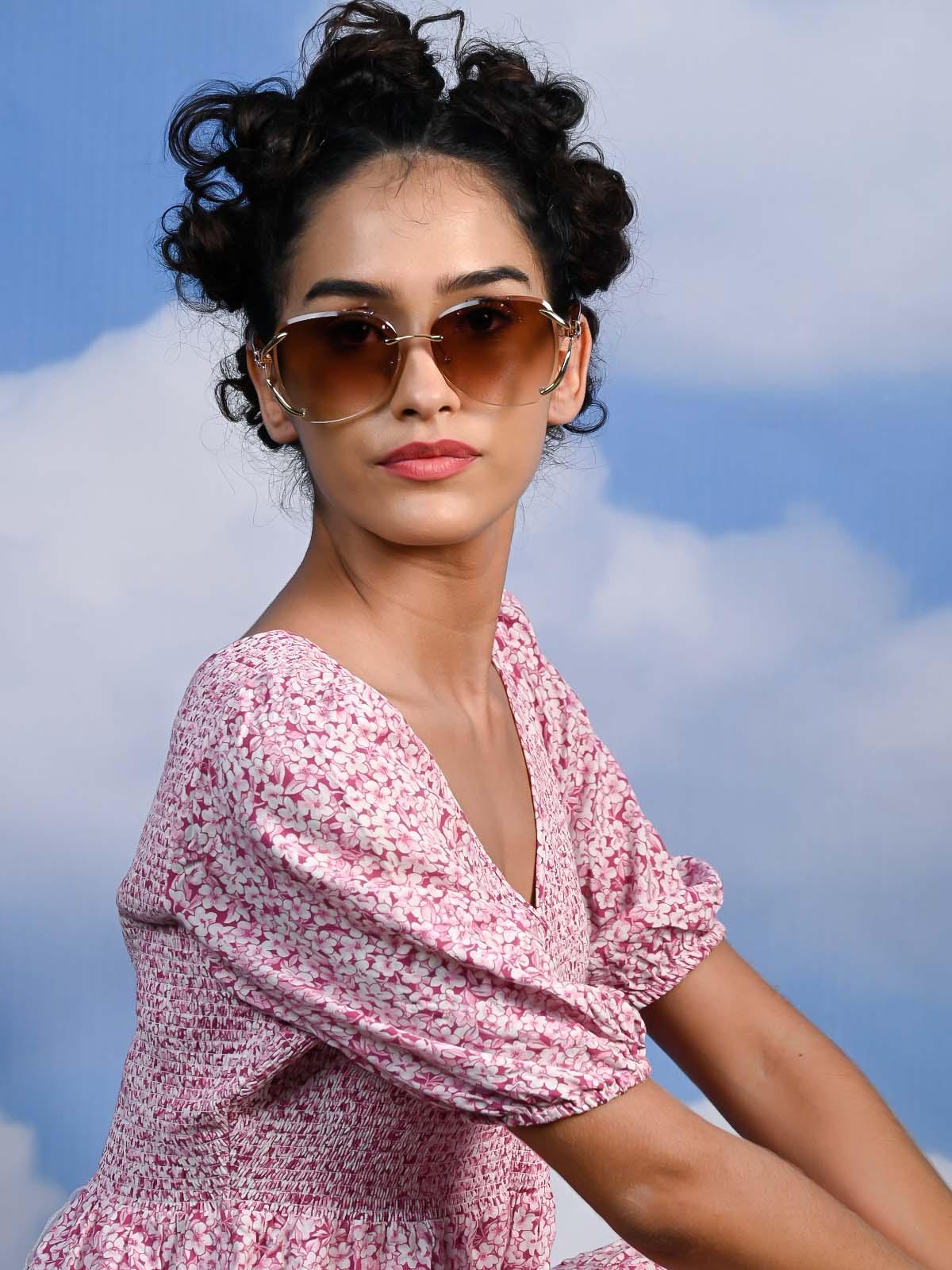 Odette Women Gorgeous Brown Color Tinted Frameless Statement Sunglasses
