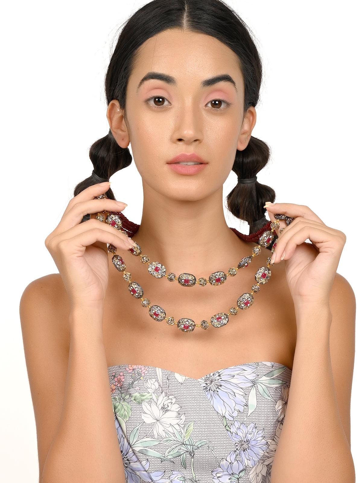 Odette Women Gorgeous Maroon Embellished Elegant Necklace - Image 2