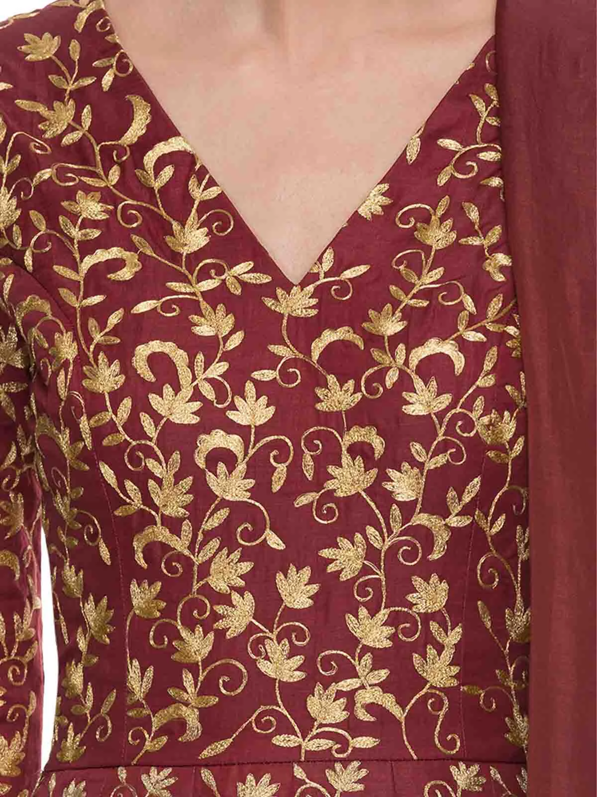 Odette Women Gorgeous Maroon Semi Stitched Gown - Image 3