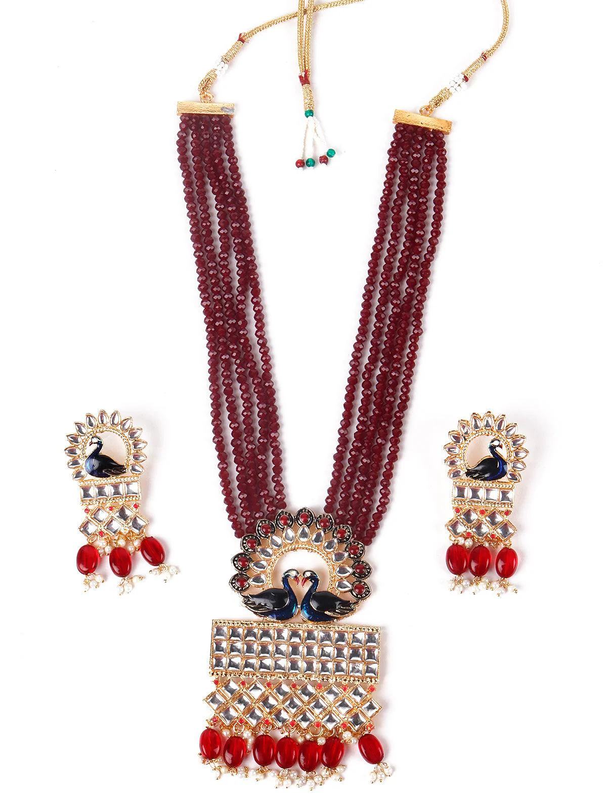 Odette Women Gorgeous Maroon Peacock Embellished Necklace - Image 3