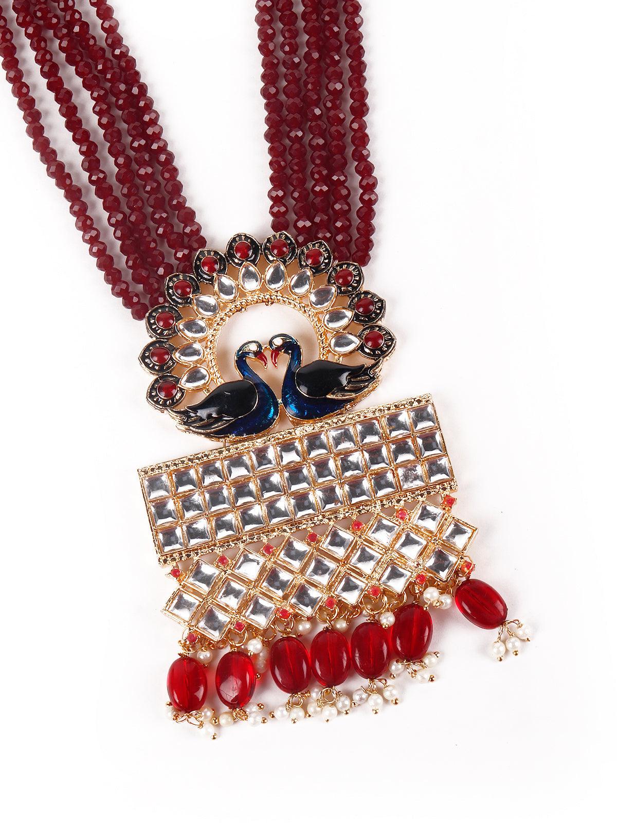 Odette Women Gorgeous Maroon Peacock Embellished Necklace - Image 4