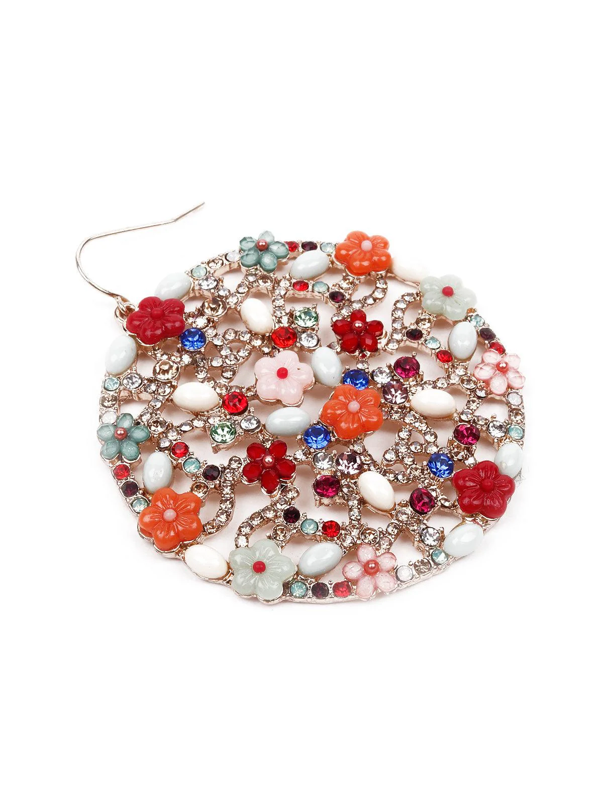 Odette Women Multicoloured Rounded Metal Floral Earrings - Image 5