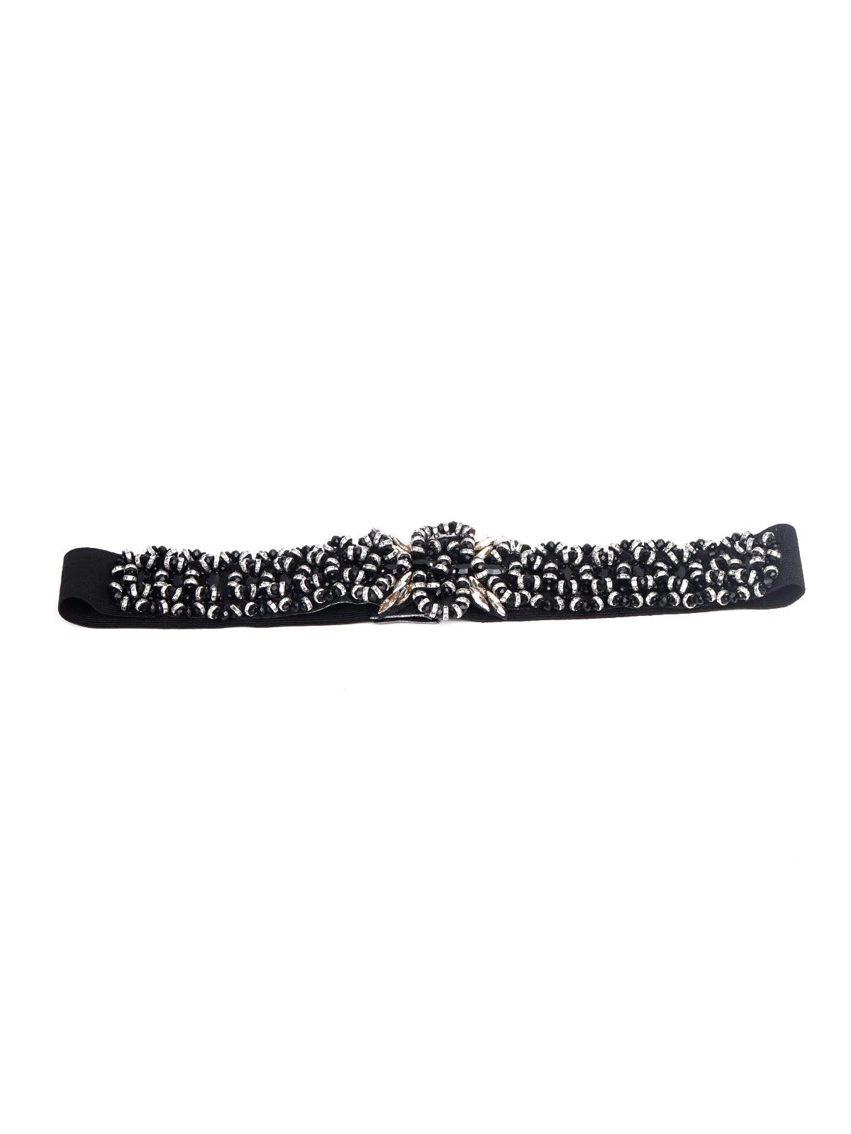Odette Women Gorgeous Black Embellished Elastic Belt - Image 3