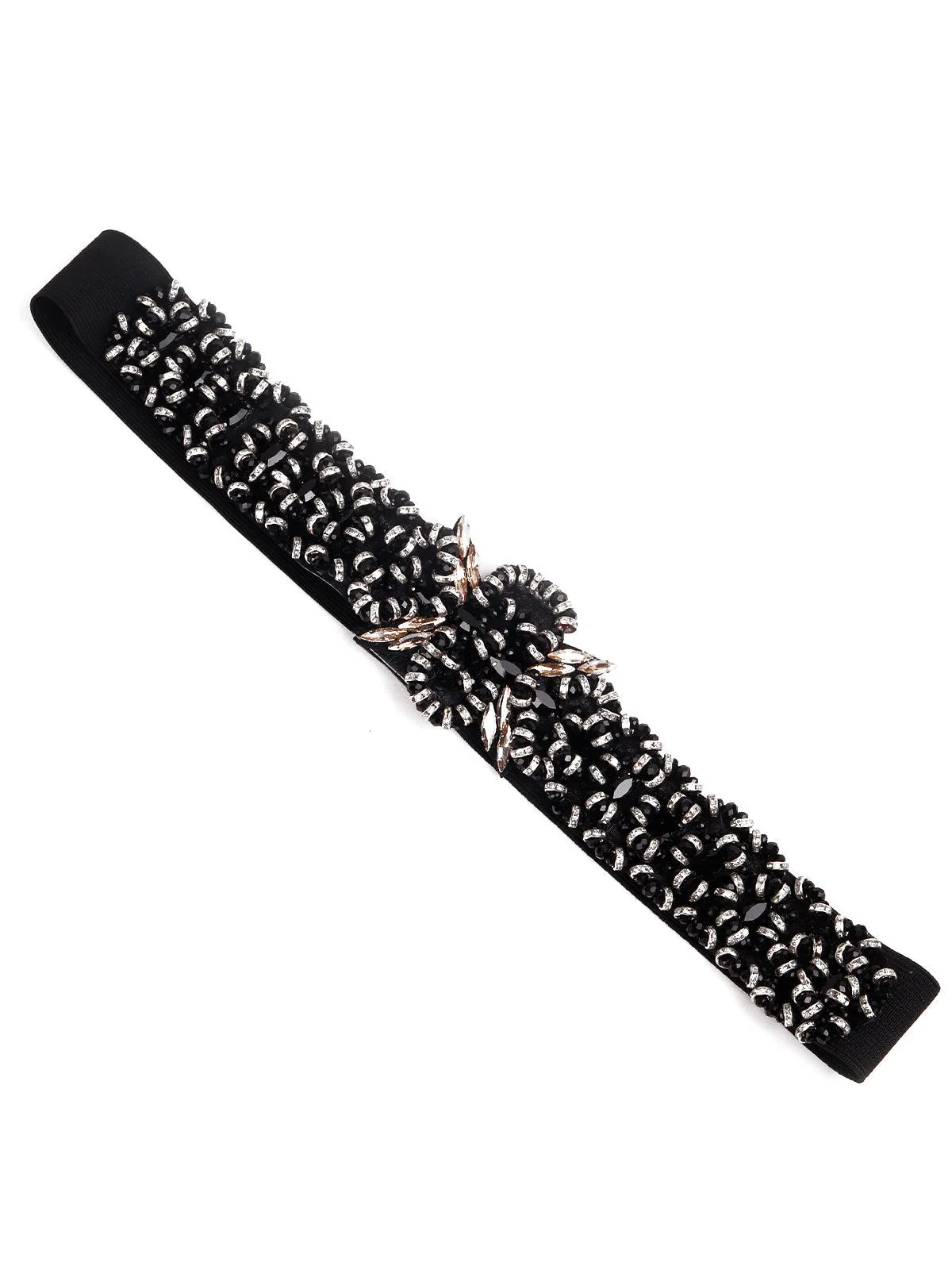 Odette Women Gorgeous Black Embellished Elastic Belt - Image 4