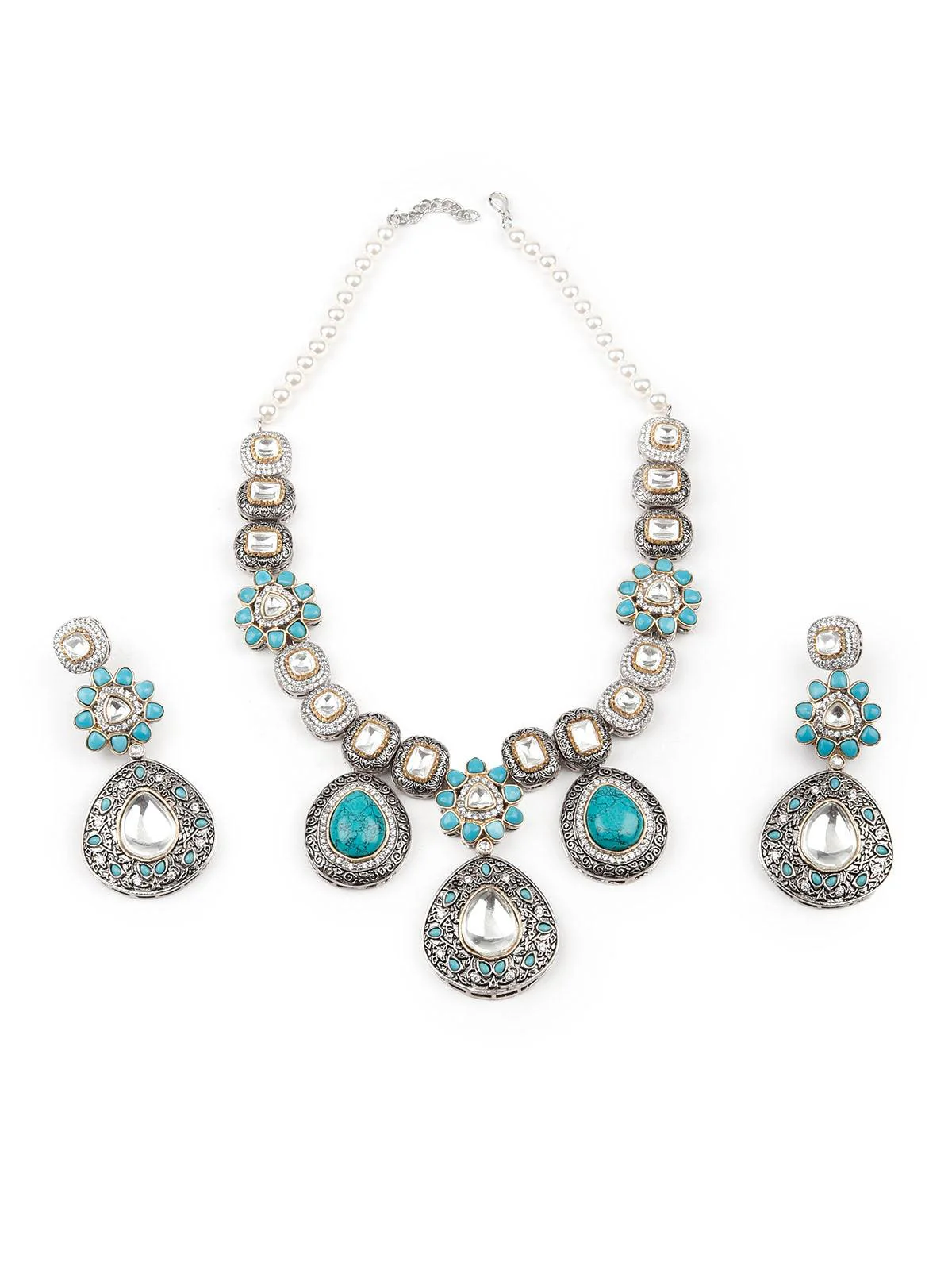 Odette Gorgeous Oxidised Necklace Set For Women - Image 3