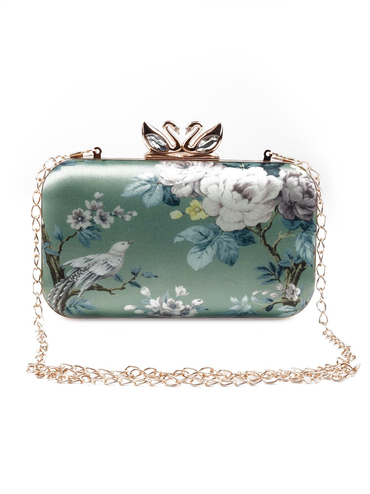 Odette Women Gorgeous Pastel Green Printed Clutch - Image 3