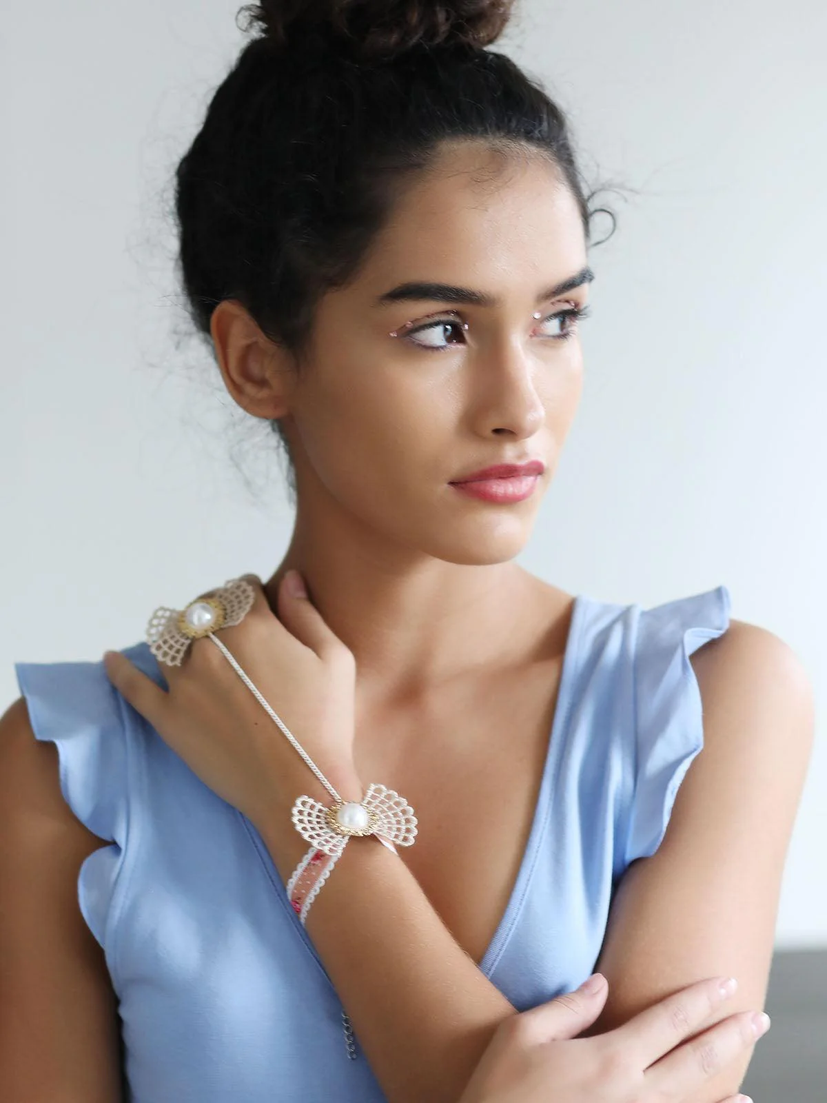 Odette Women Gorgeous Pink Embellished Bracelet Chainring