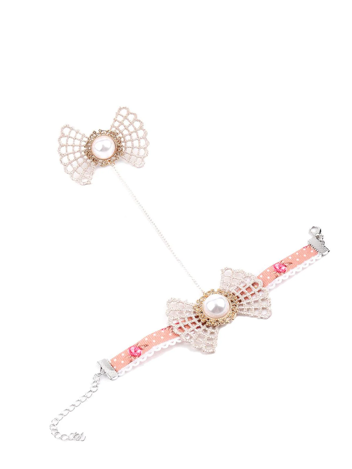 Odette Women Gorgeous Pink Embellished Bracelet Chainring - Image 4